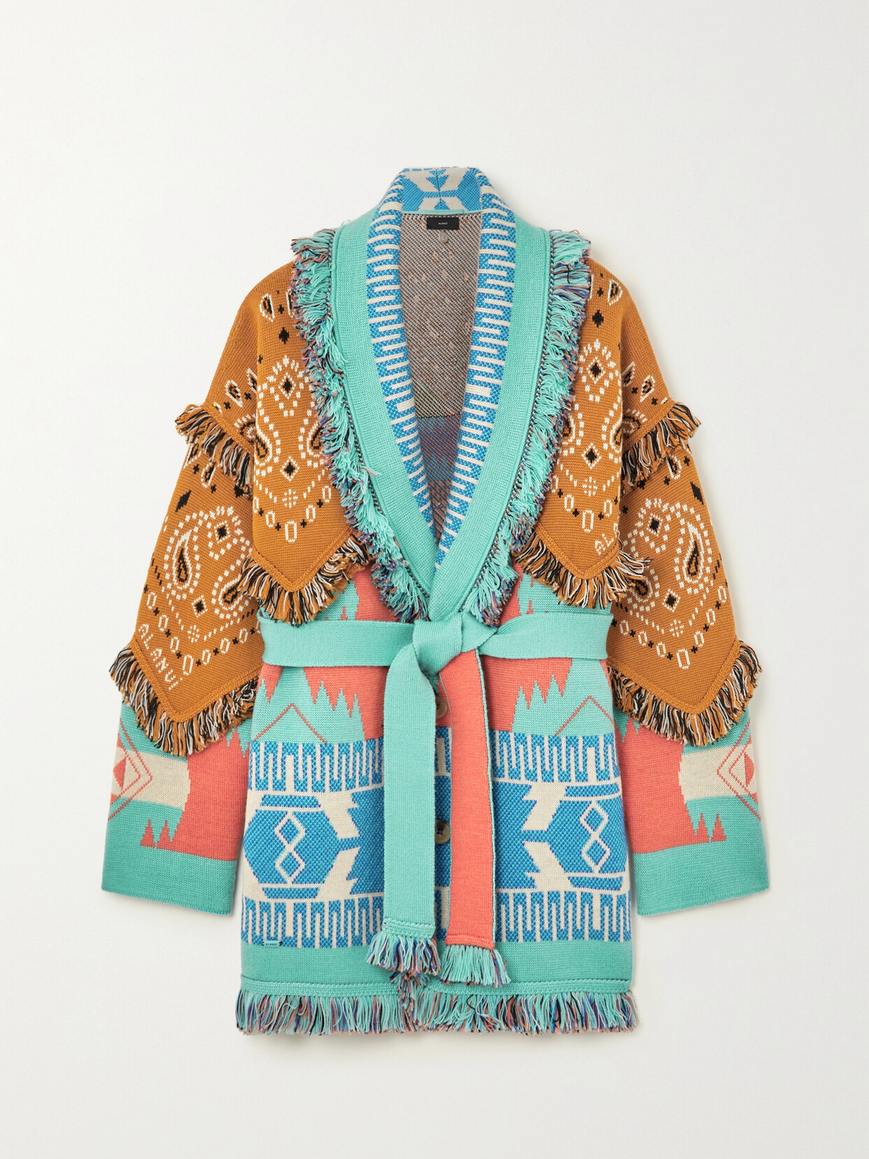 Alanui - Icon Belted Fringed Wool-jacquard Cardigan - Blue