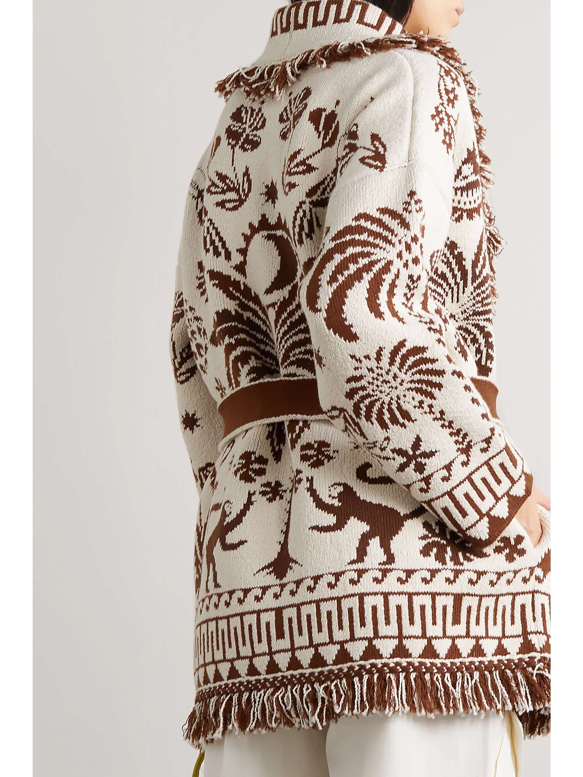 ALANUI Explosion of Nature belted fringed wool and cotton-blend jacquard cardigan