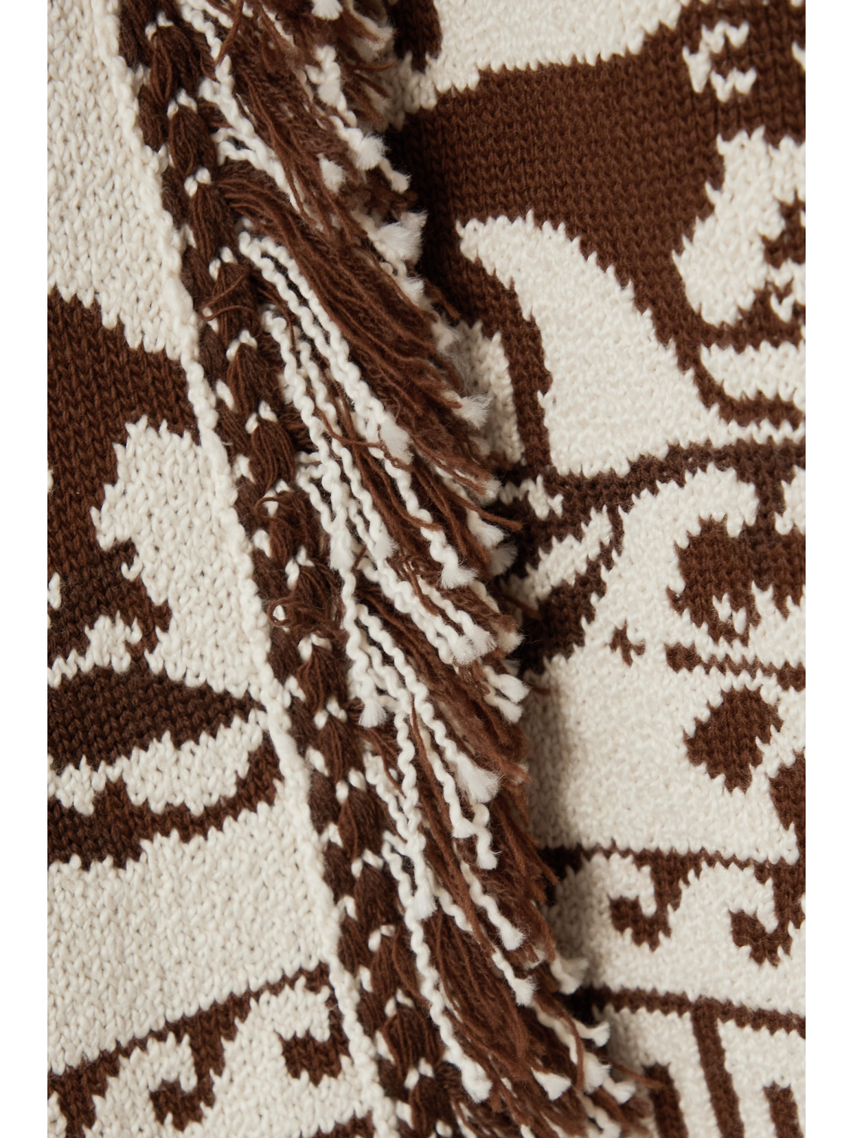 ALANUI EXPLOSION OF NATURE BELTED FRINGED WOOL AND COTTON-BLEND JACQUARD CARDIGAN