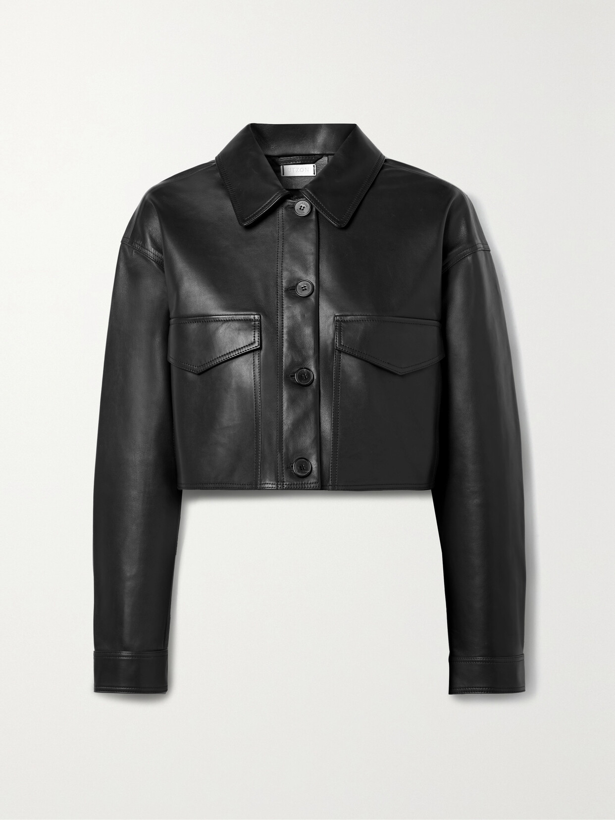 Utzon Joanne Crop Leather Jacket In Black
