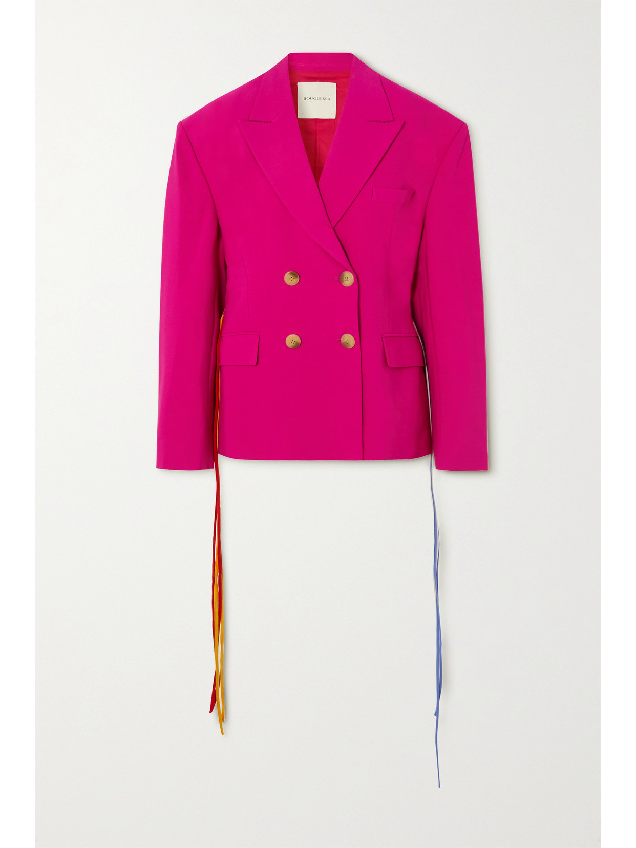 Bouguessa - Caro Double-breasted Tie-detailed Woven Blazer - Pink