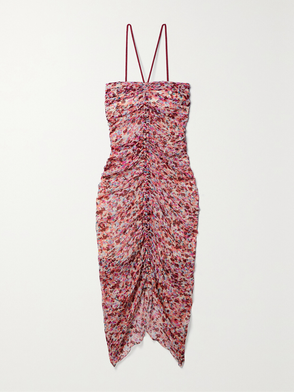 Shop Isabel Marant Étoile Falone Ruched Printed Chiffon Midi Dress In Red
