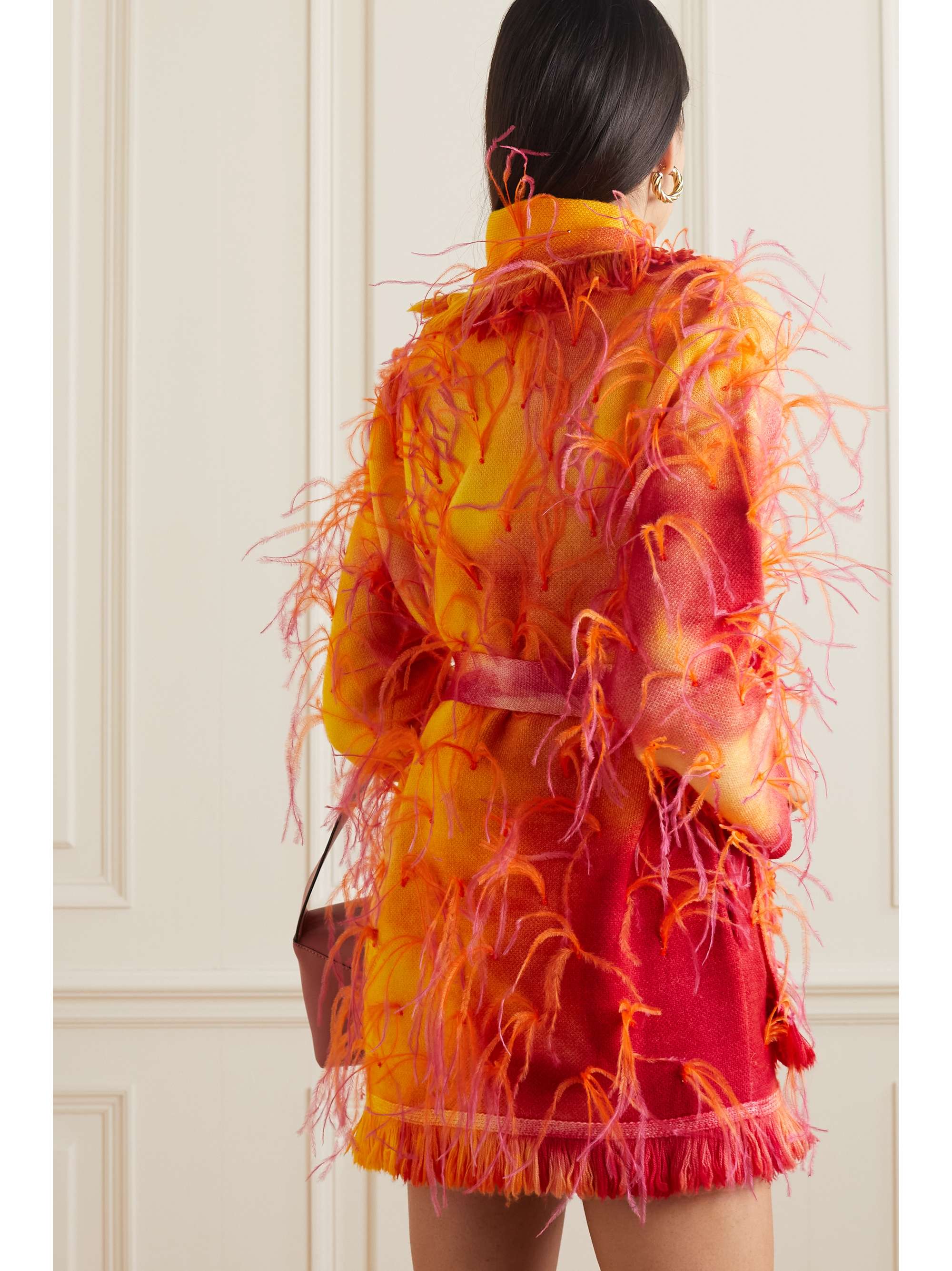 ALANUI Sunset belted feather-trimmed tie-dyed wool cardigan