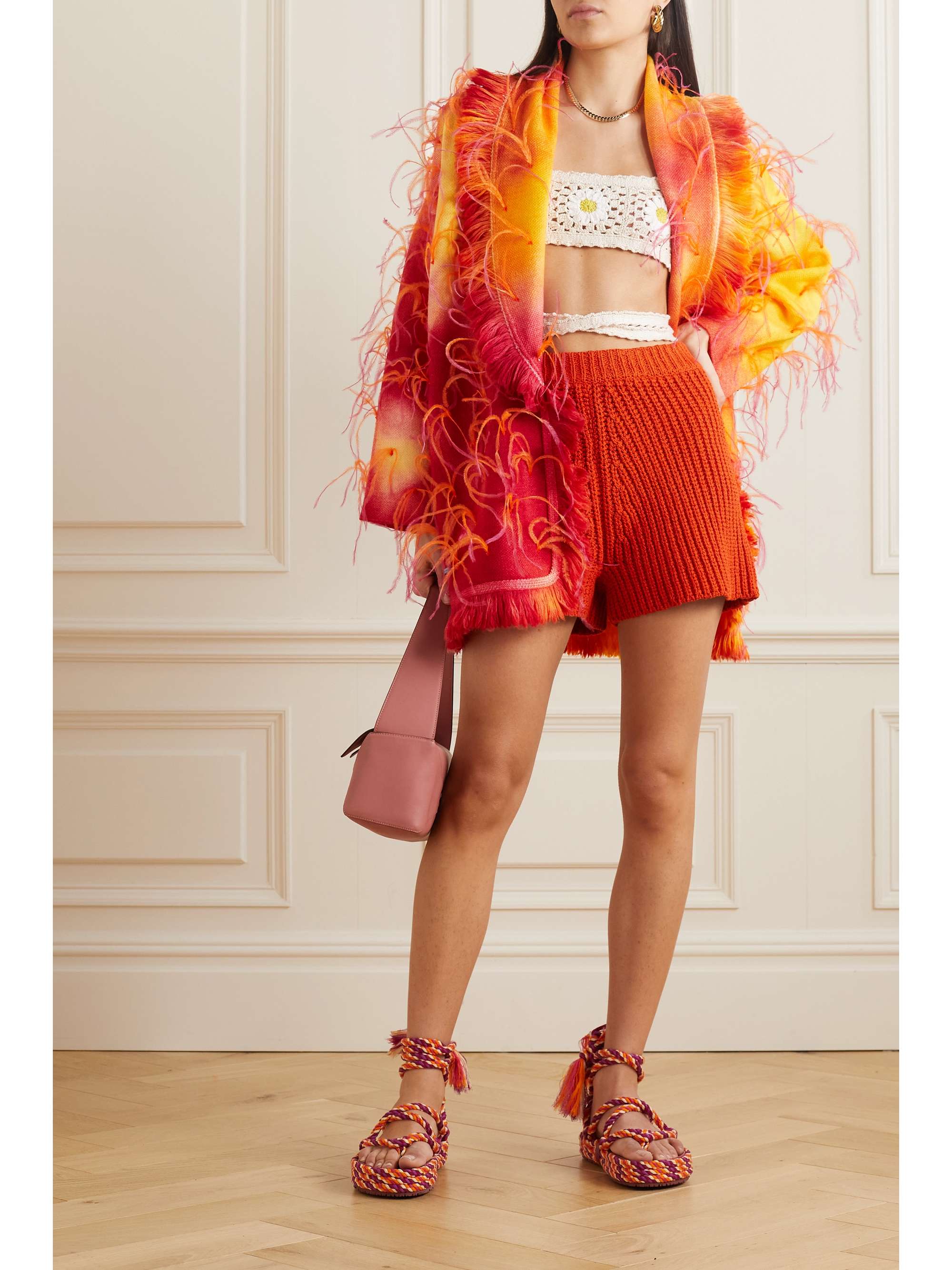 ALANUI Sunset belted feather-trimmed tie-dyed wool cardigan