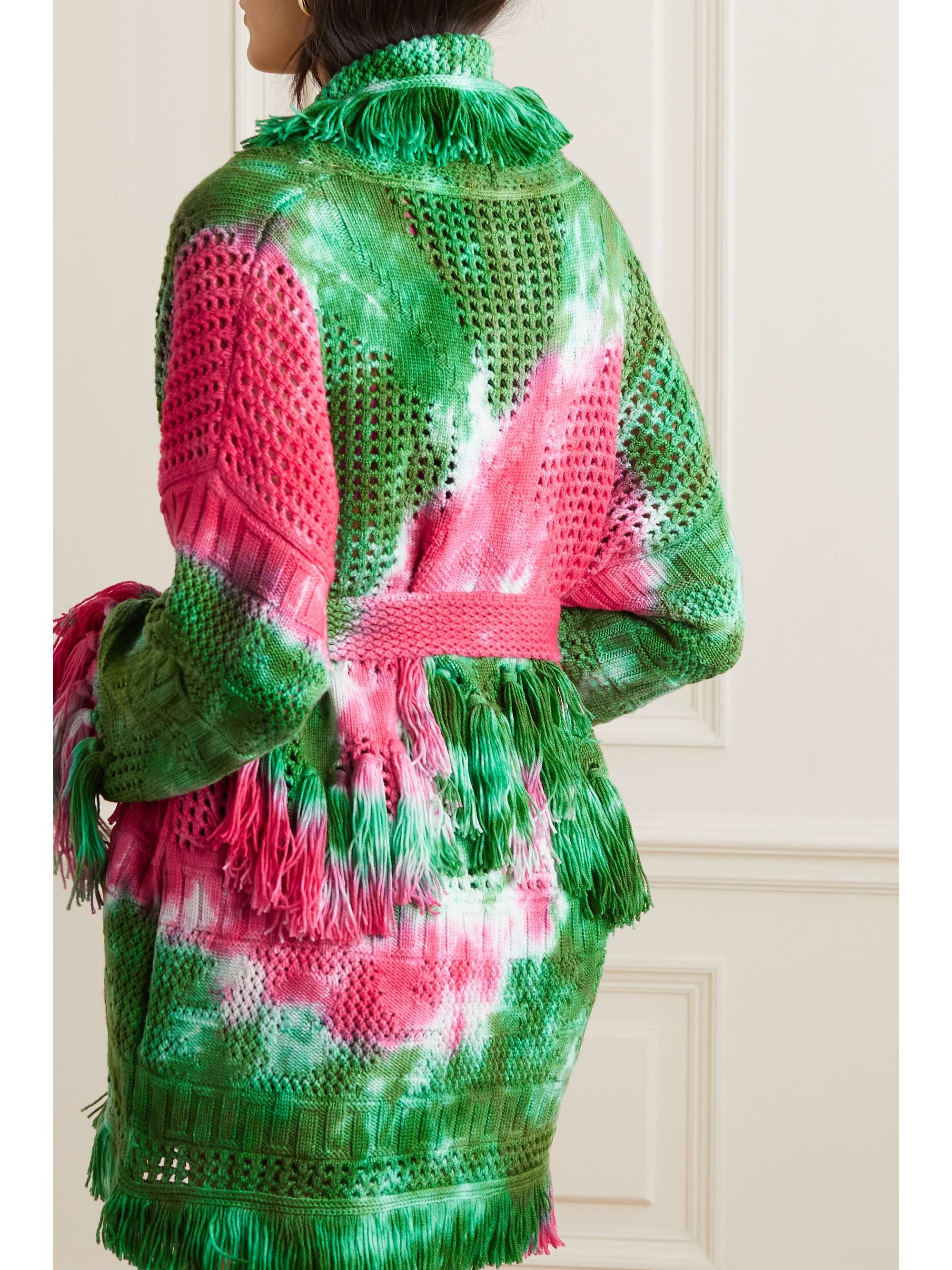 ALANUI California Dreamin fringed tie-dyed open-knit wool cardigan