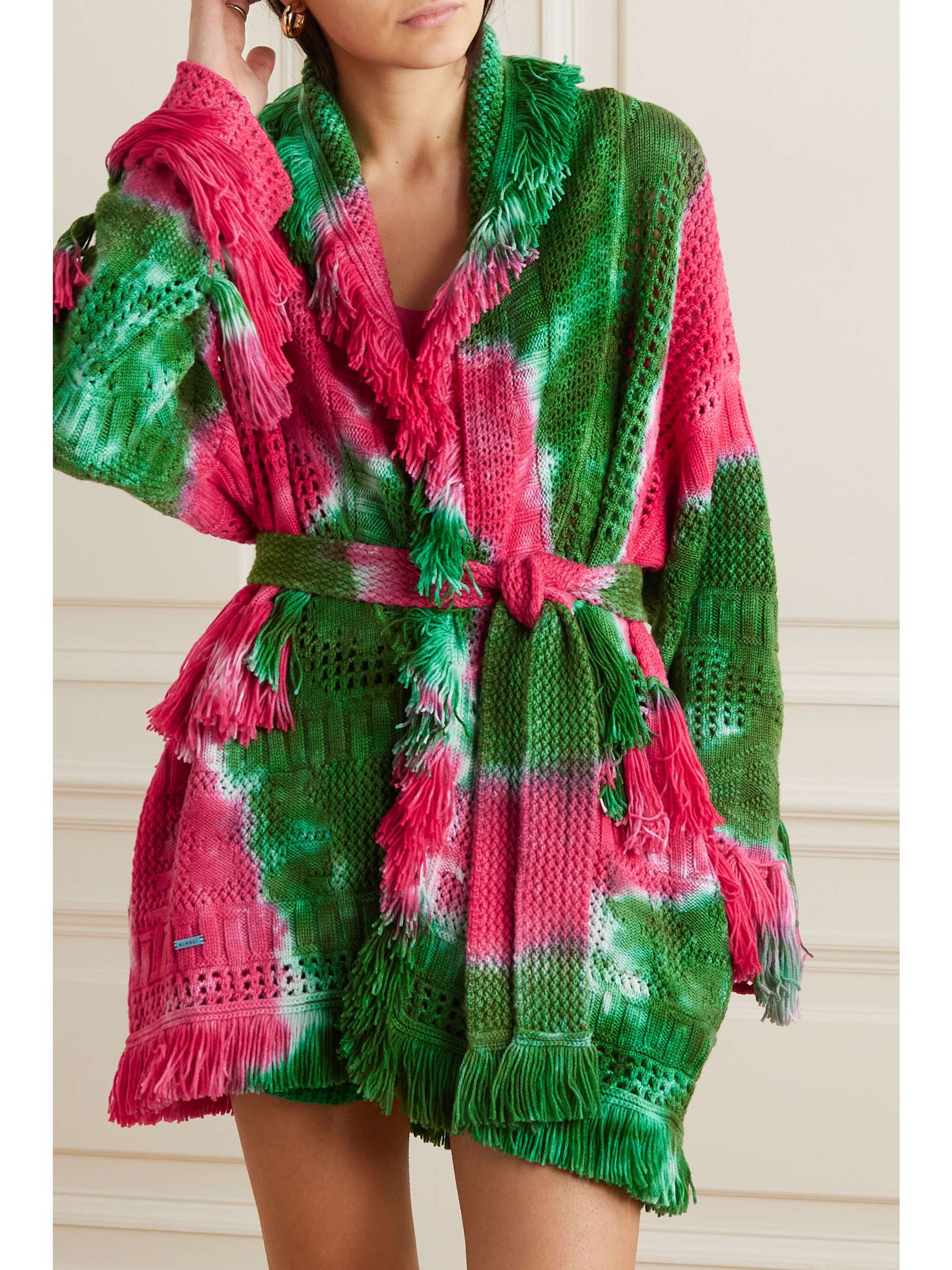 ALANUI California Dreamin fringed tie-dyed open-knit wool cardigan