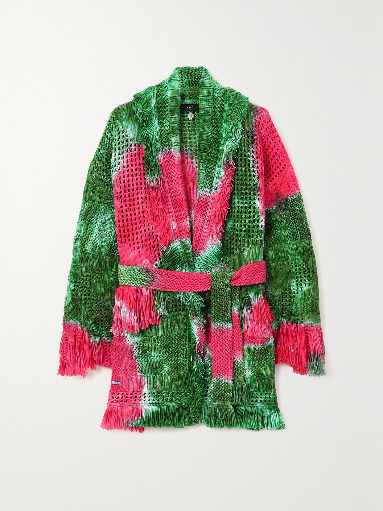 Alanui - California Dreamin Fringed Tie-dyed Open-knit Wool Cardigan - Pink