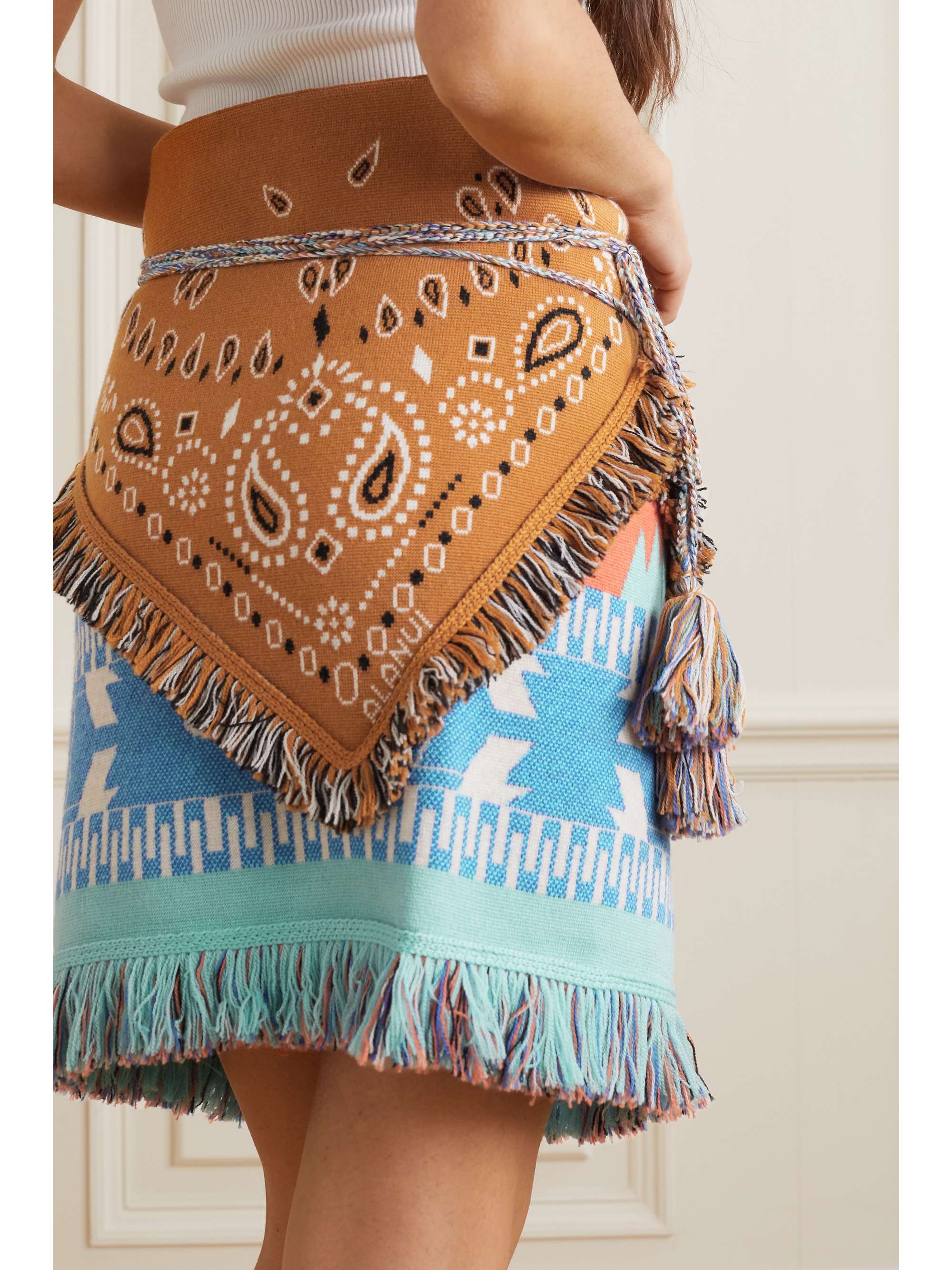 ALANUI Icon belted fringed wool-jacquard mini skirt
