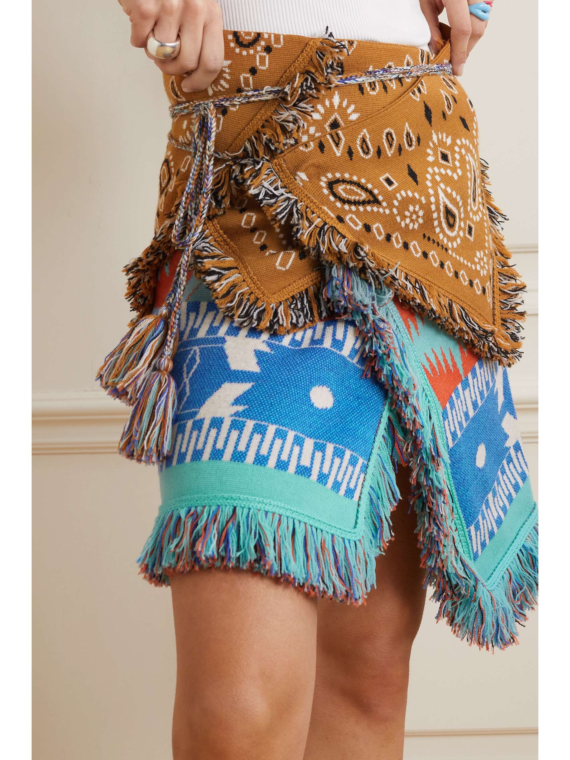 ALANUI Icon belted fringed wool-jacquard mini skirt