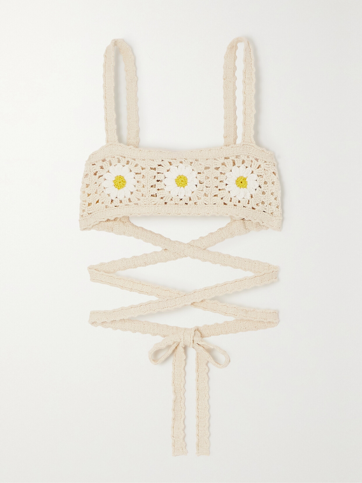 Alanui - Daisy Lace-up Crocheted Cotton Bralette - Yellow