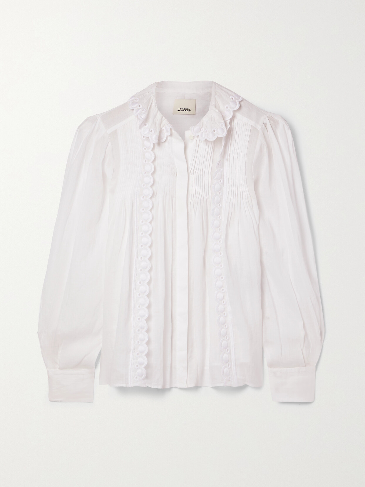 Isabel Marant Olinet Scalloped Broderie Anglaise-trimmed Ramie Blouse In White