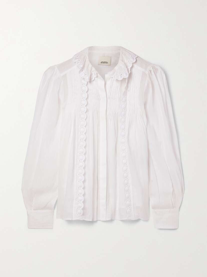 Isabel Marant Olinet Scalloped Broderie Anglaise-trimmed Ramie Blouse