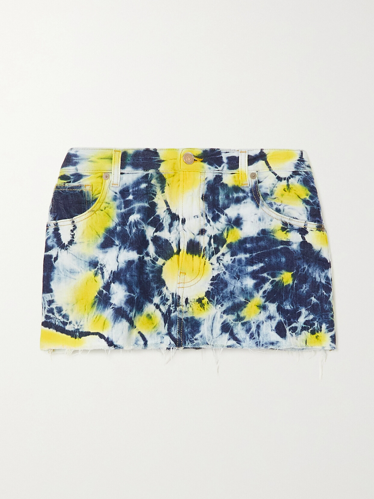 ALANUI MOONRISE FRAYED TIE-DYED DENIM MINI SKIRT