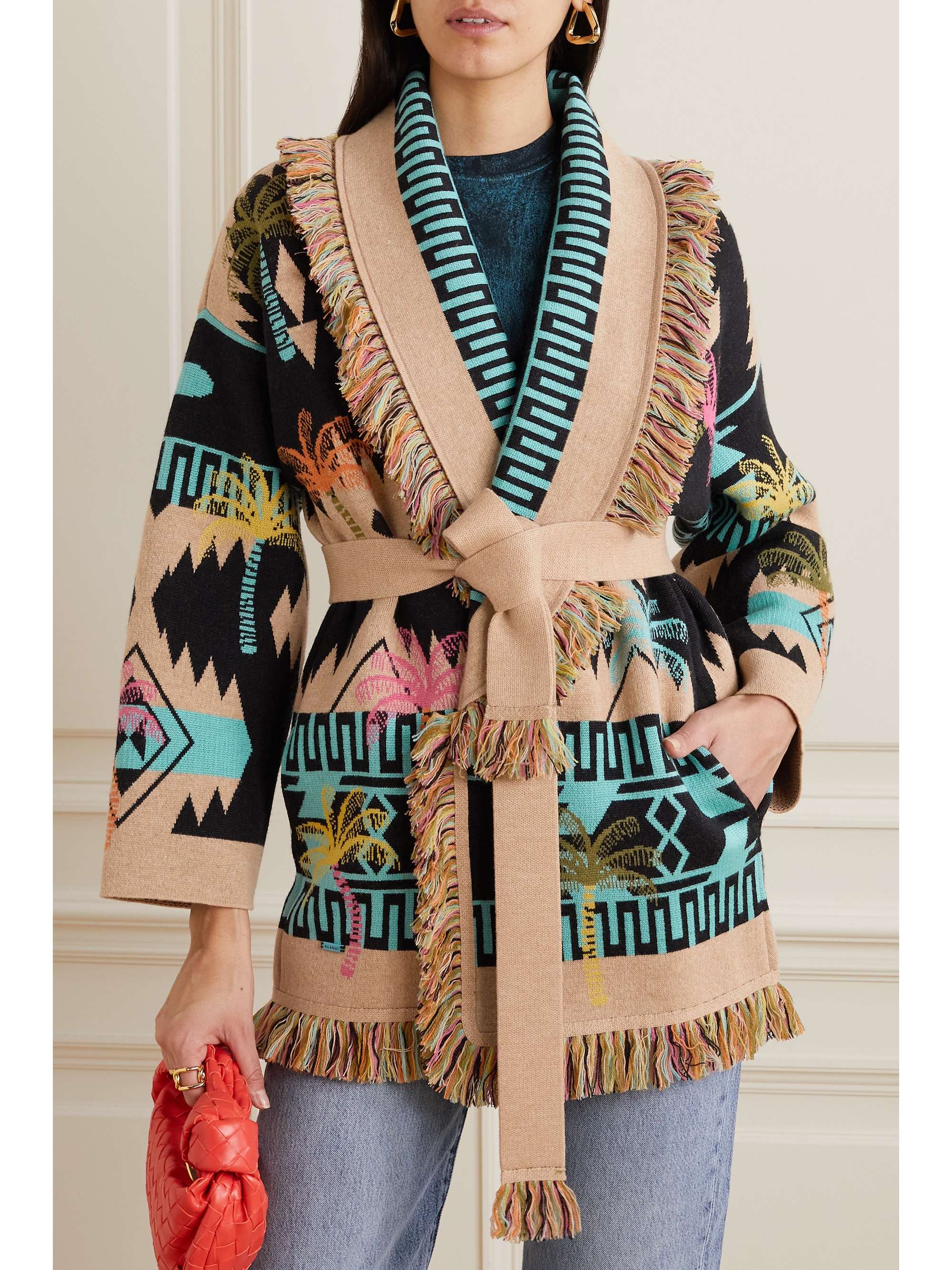 ALANUI Icon belted fringed wool jacquard cardigan