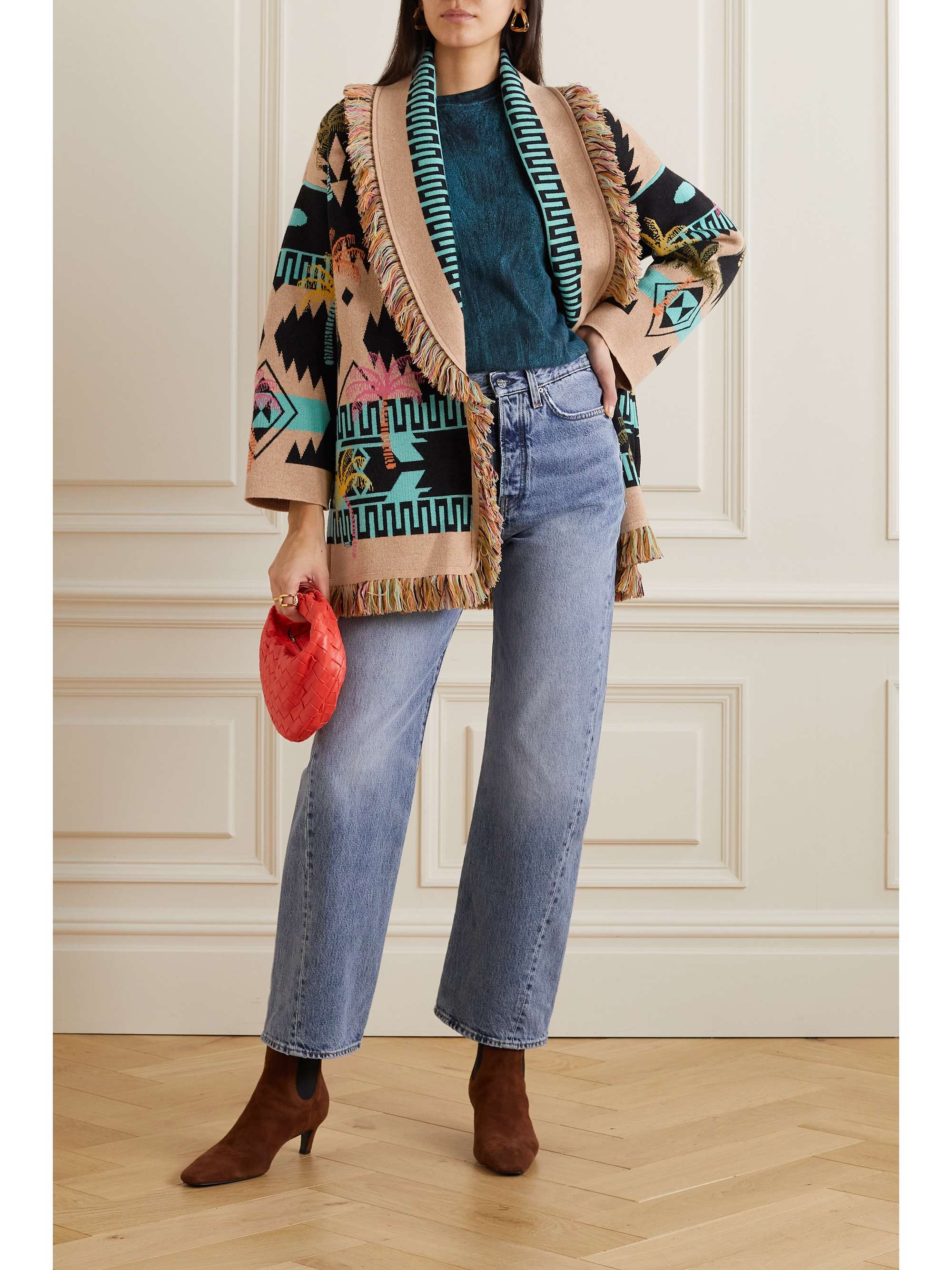 ALANUI Icon belted fringed wool jacquard cardigan