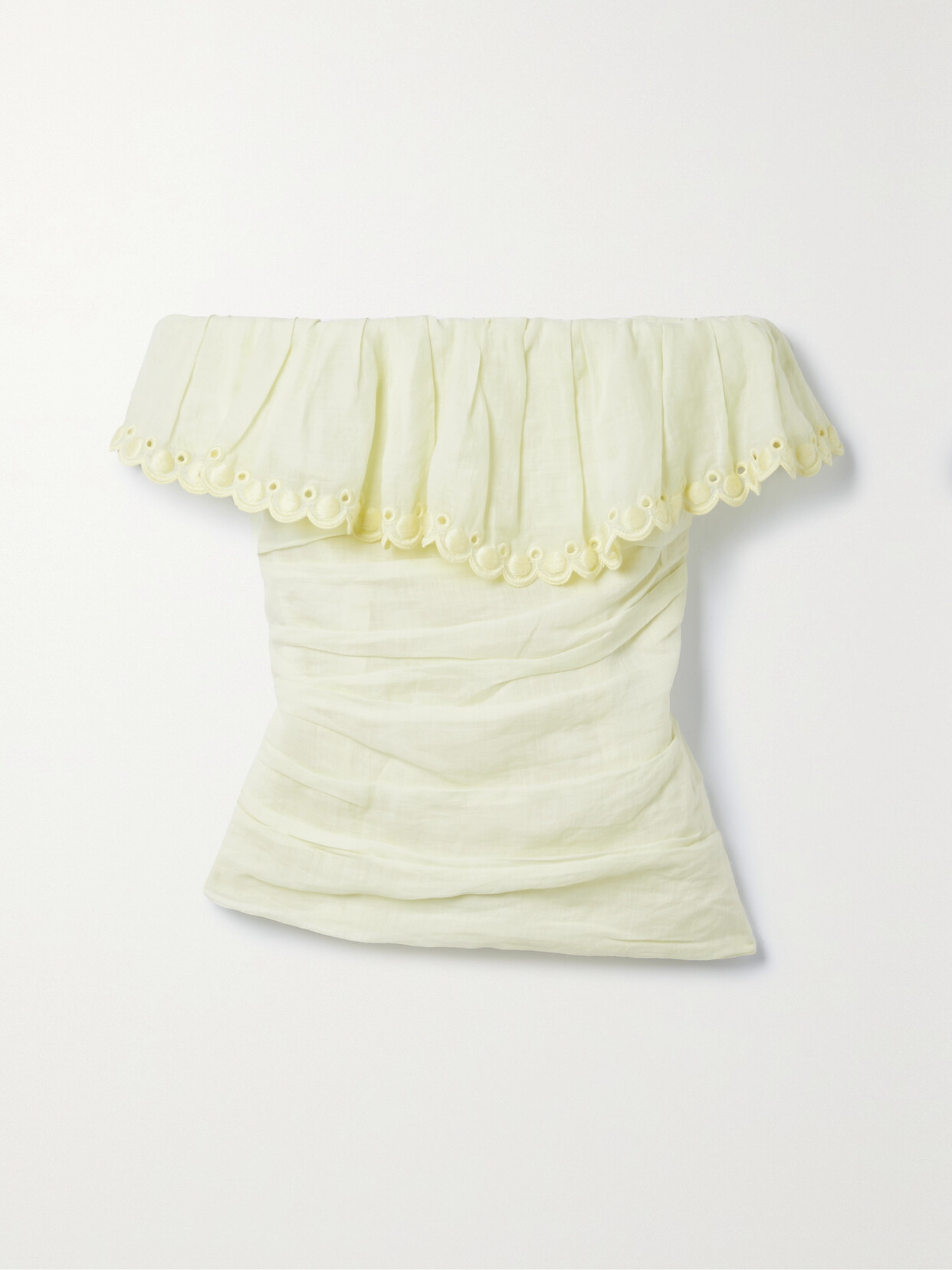 Isabel Marant - Orma Strapless Broderie Anglaise-trimmed Ramie Top - Yellow