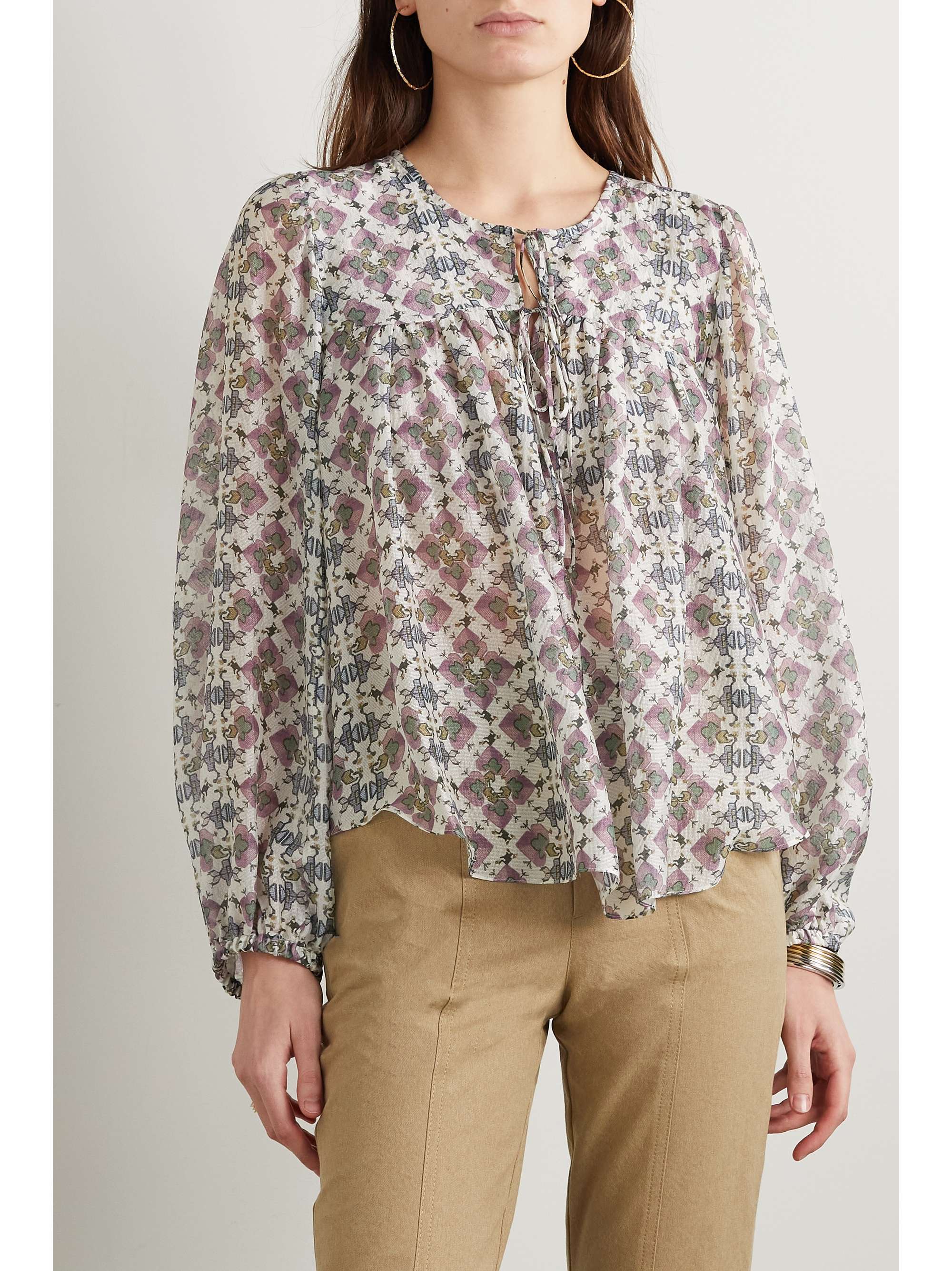 ISABEL MARANT 아메티사 프린트 텍스처 실크 블라우스