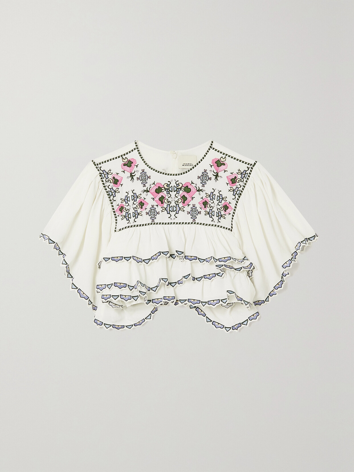 Isabel Marant - Sana Cropped Tiered Embroidered Crepe De Chine Blouse - White