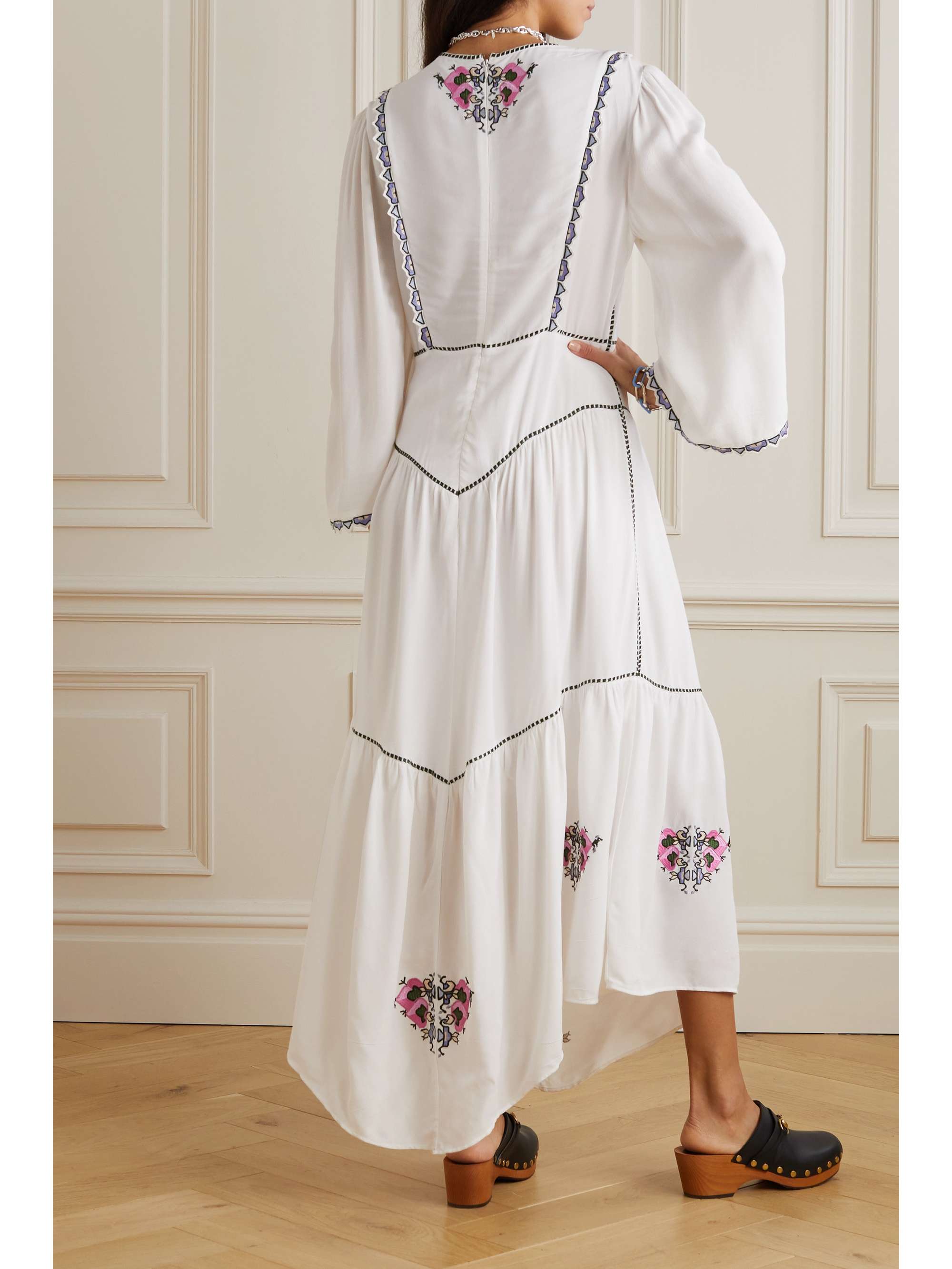 ISABEL MARANT Robe midi asymétrique en crêpe de Chine à broderies et à plis Sonia