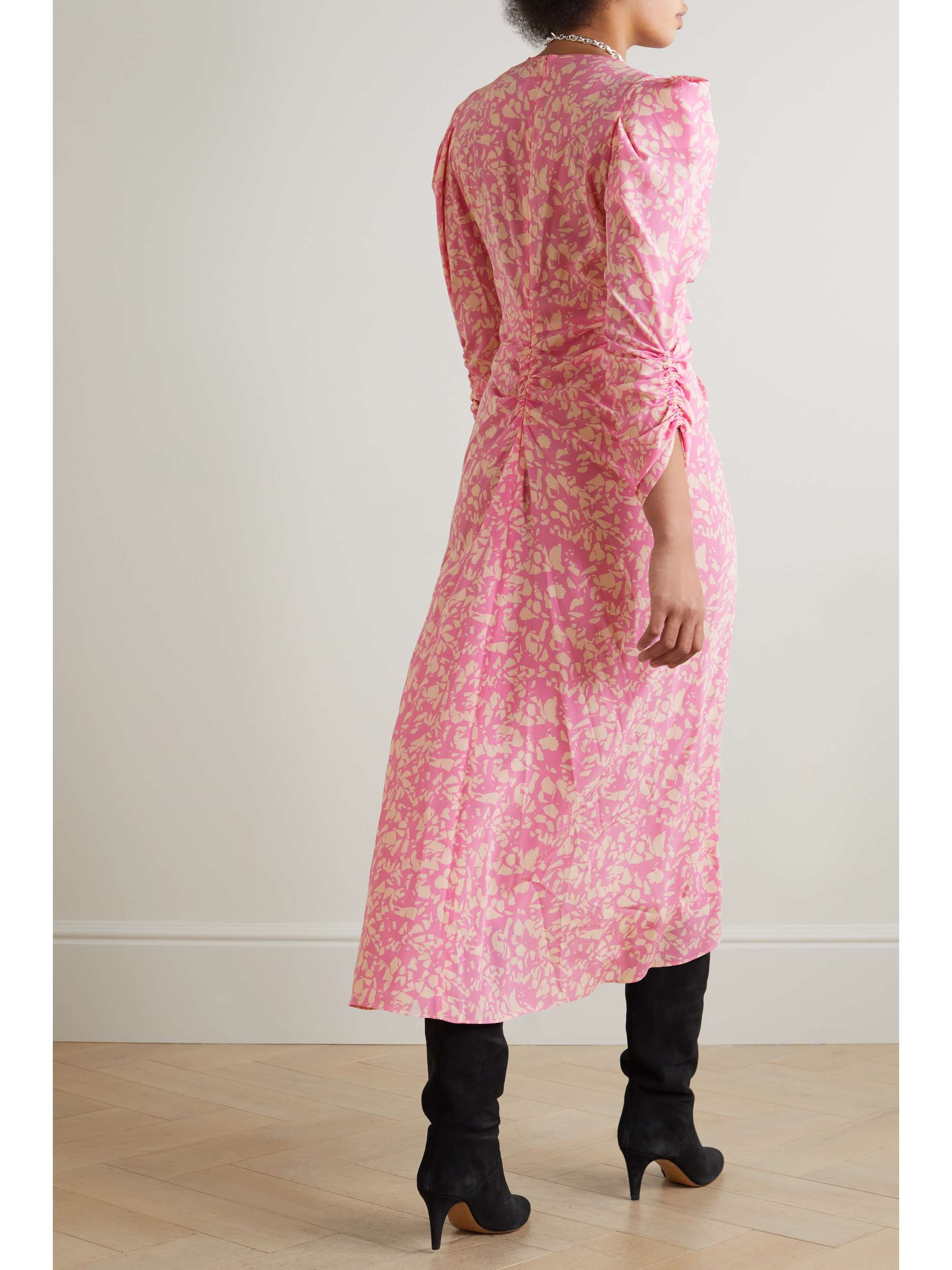 ISABEL MARANT Robe en crêpe de soie stretch à imprimé fleuri et à fronces
