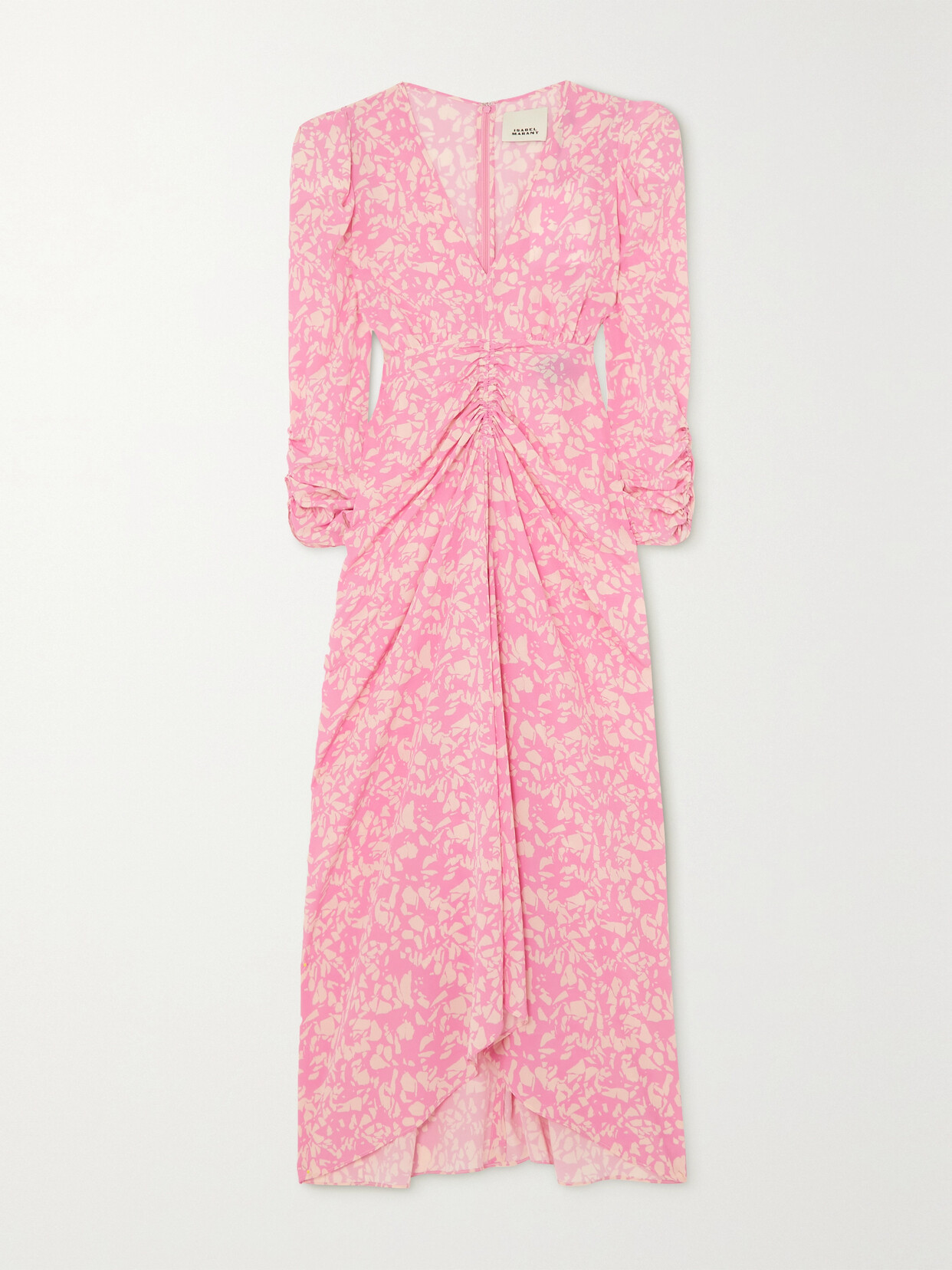 Isabel Marant - Ruched Floral-print Stretch-silk Crepe Dress - Pink