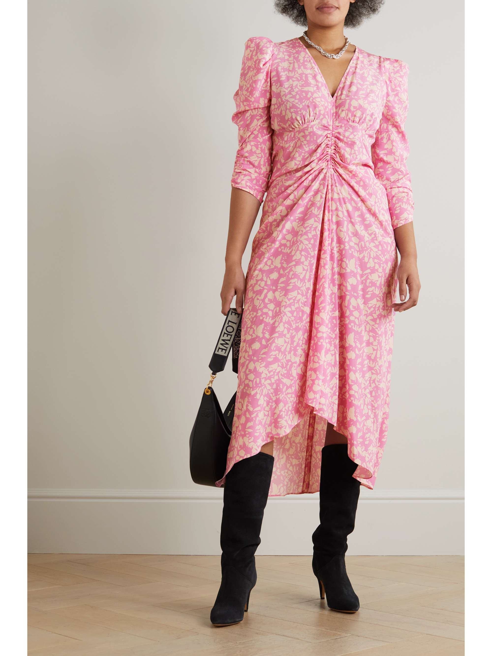 ISABEL MARANT Robe en crêpe de soie stretch à imprimé fleuri et à fronces