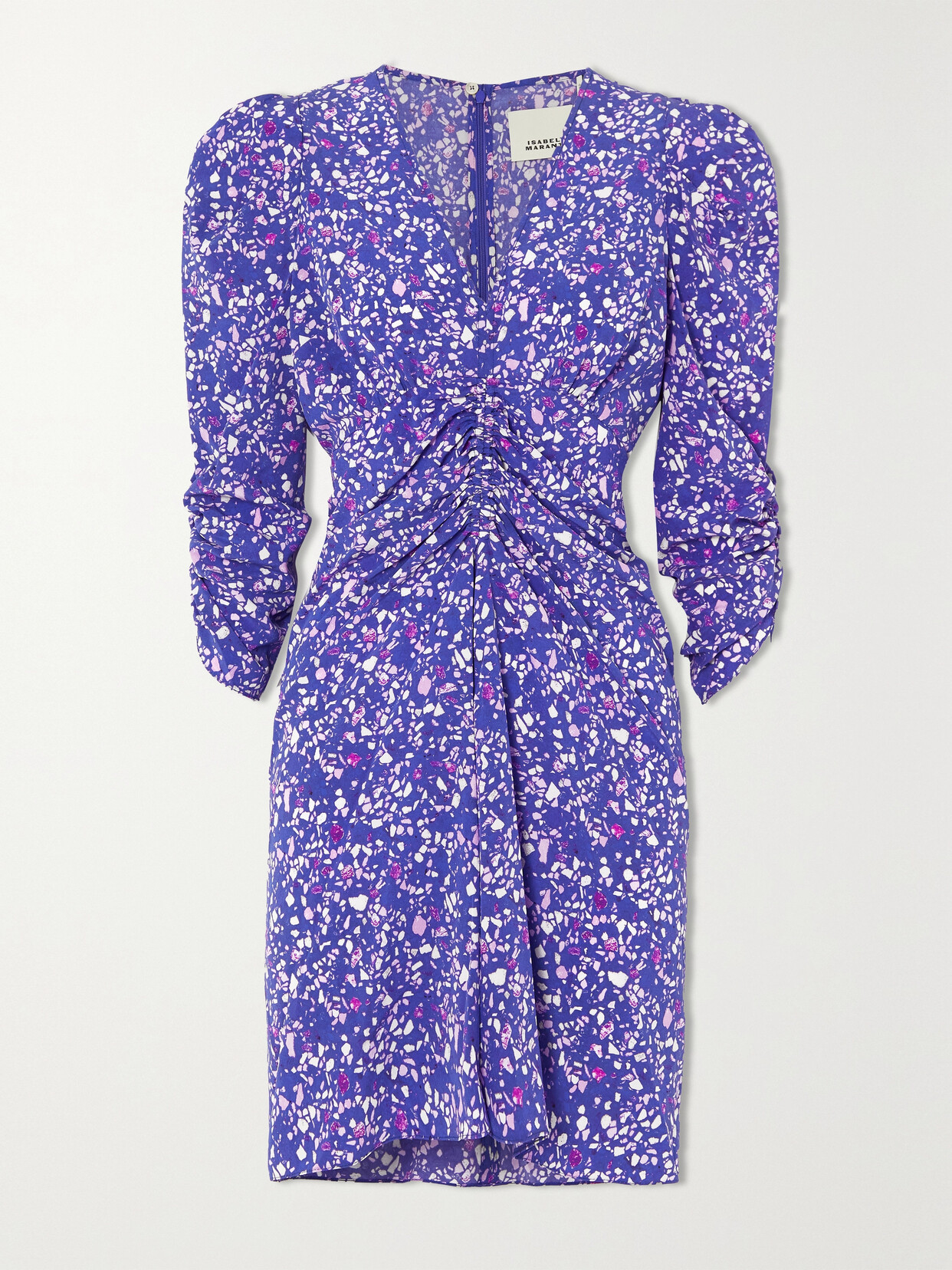 Isabel Marant - Aliniza Gathered Printed Silk-blend Crepe Mini Dress - Blue