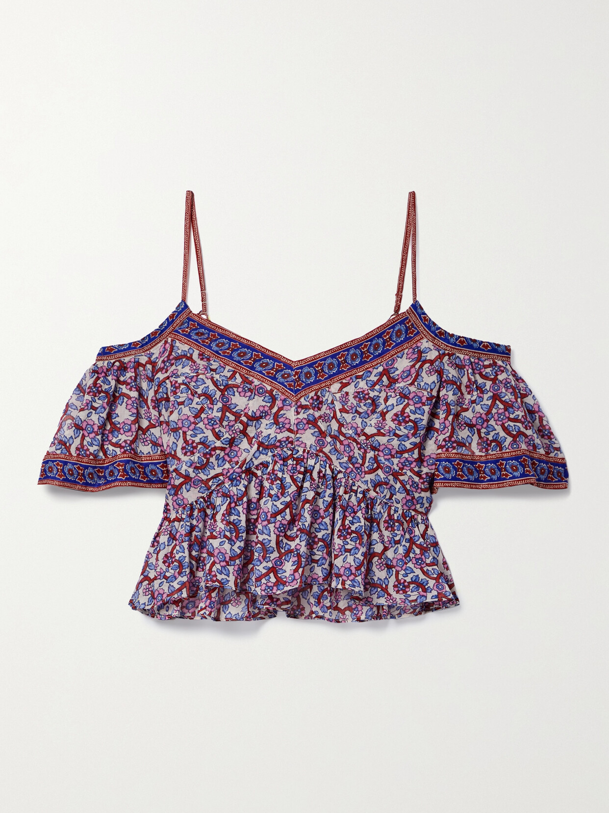 Marant Étoile Garuva Cold-shoulder Cropped Printed Cotton-voile Top - Pink