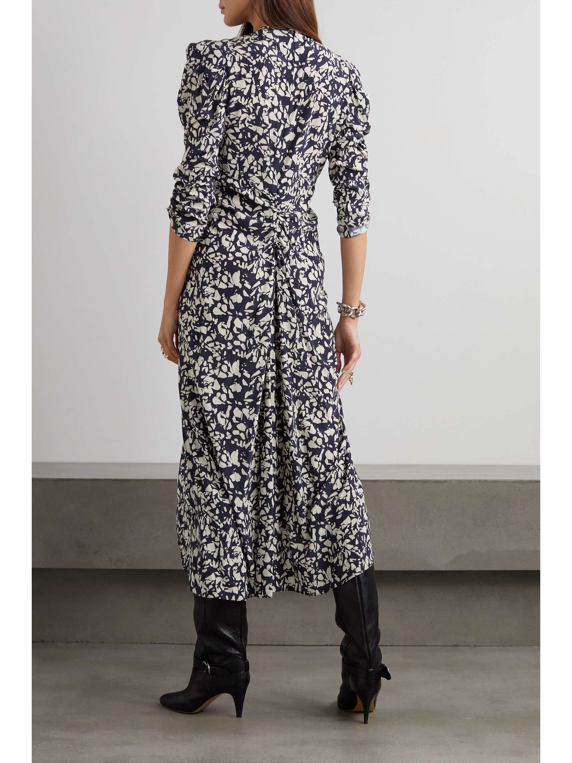 ISABEL MARANT Albini gathered printed silk-blend midi dress