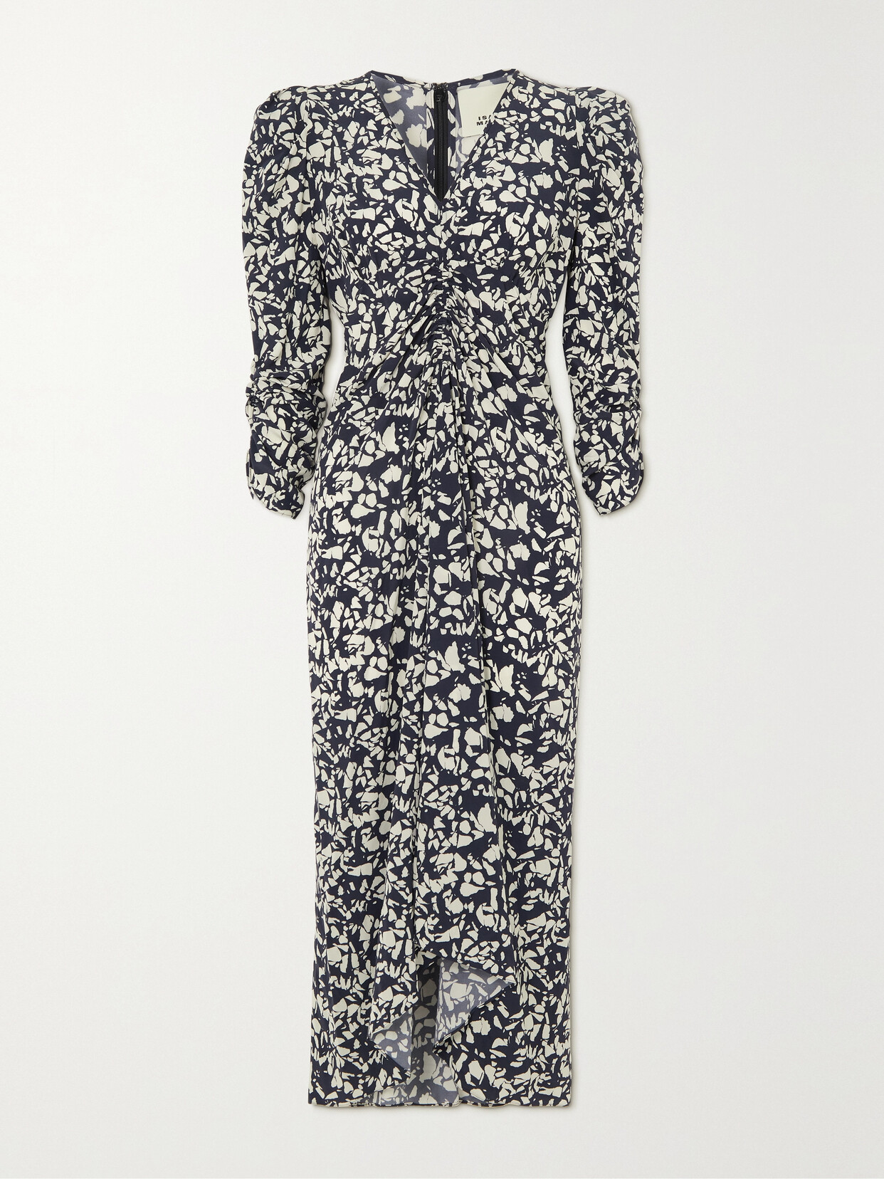 ISABEL MARANT ALBINI GATHERED PRINTED SILK-BLEND MIDI DRESS