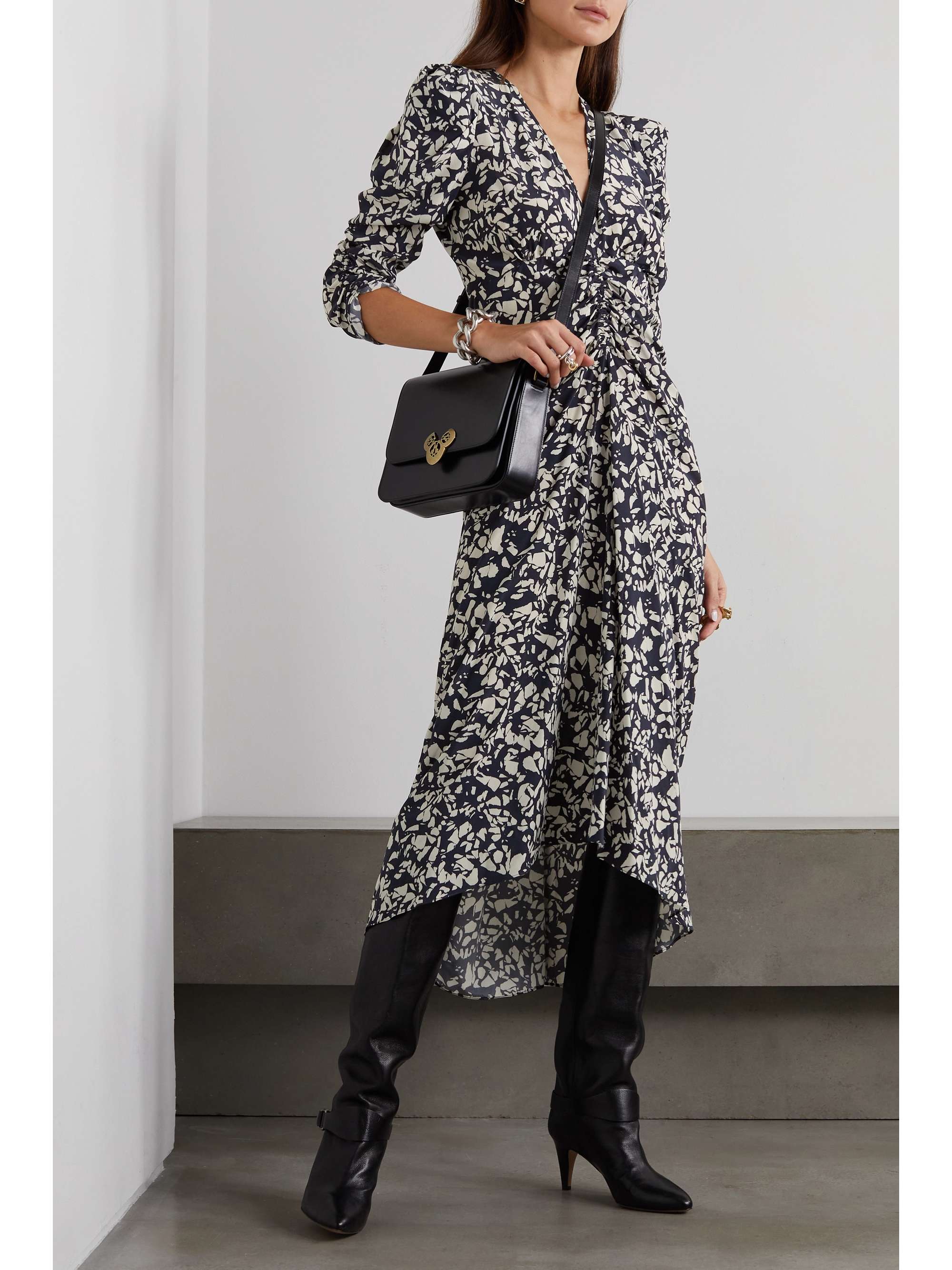 ISABEL MARANT Albini gathered printed silk-blend midi dress