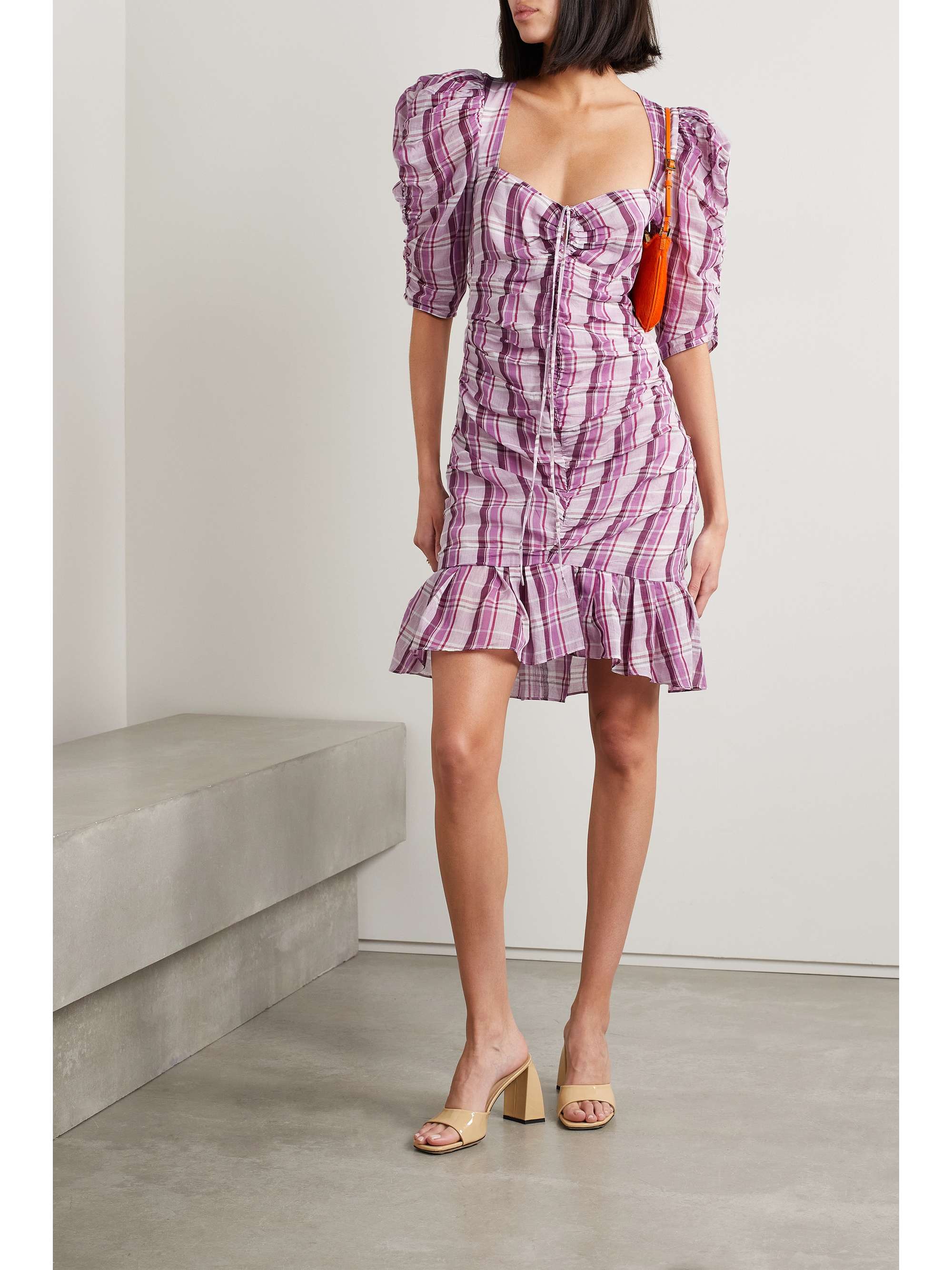 ISABEL Galdino ruched checked mini dress |