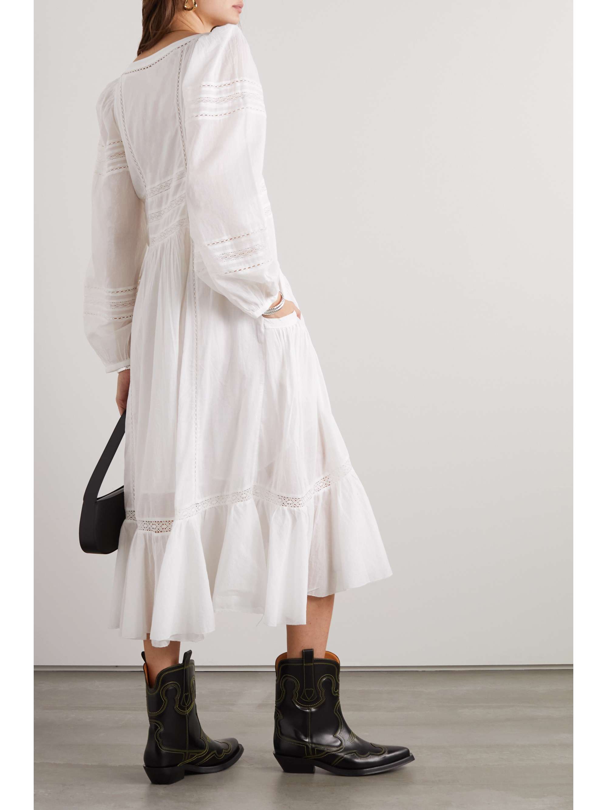 MARANT ÉTOILE Melia asymmetric pleated cotton-poplin midi dress