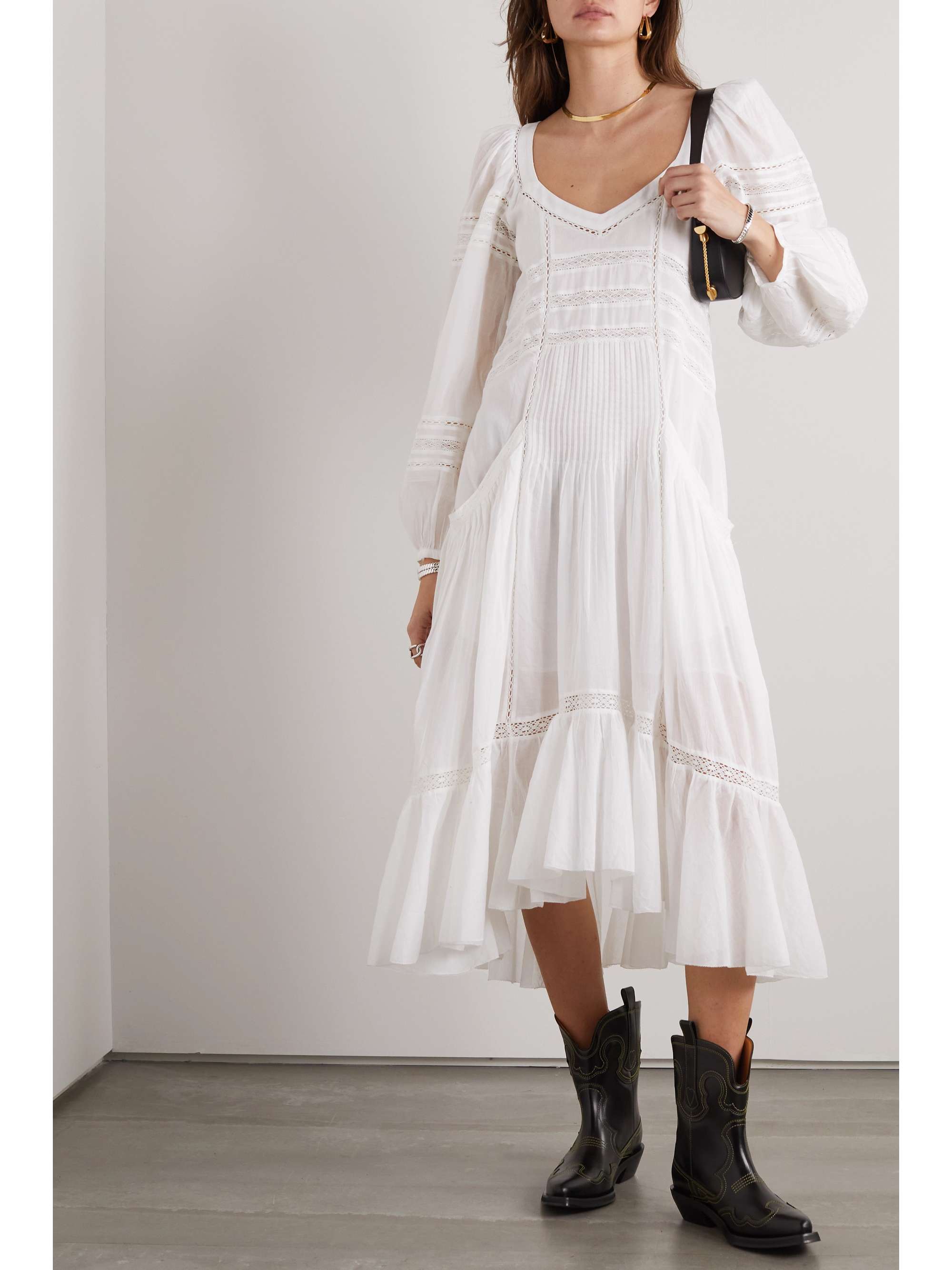 MARANT ÉTOILE Melia asymmetric pleated cotton-poplin midi dress