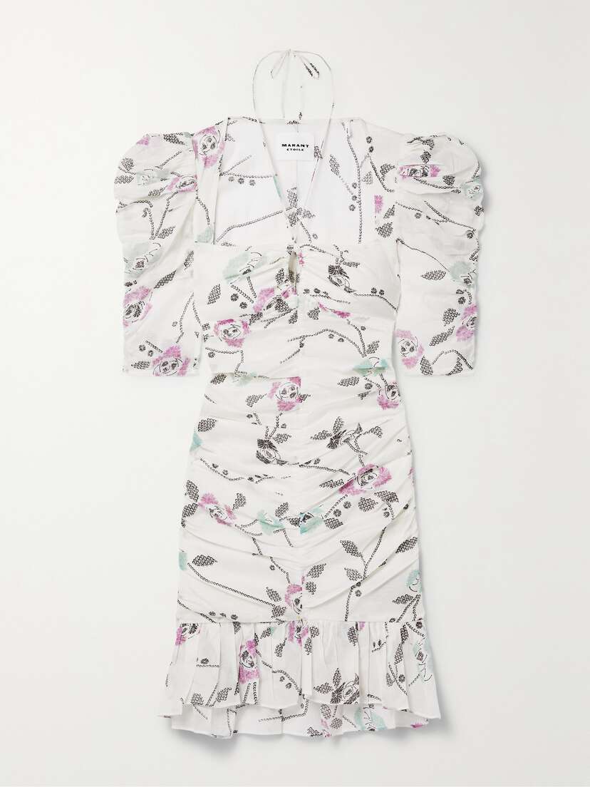 Marant Étoile Galdino Ruched Floral-print Cotton-voile Mini Dress