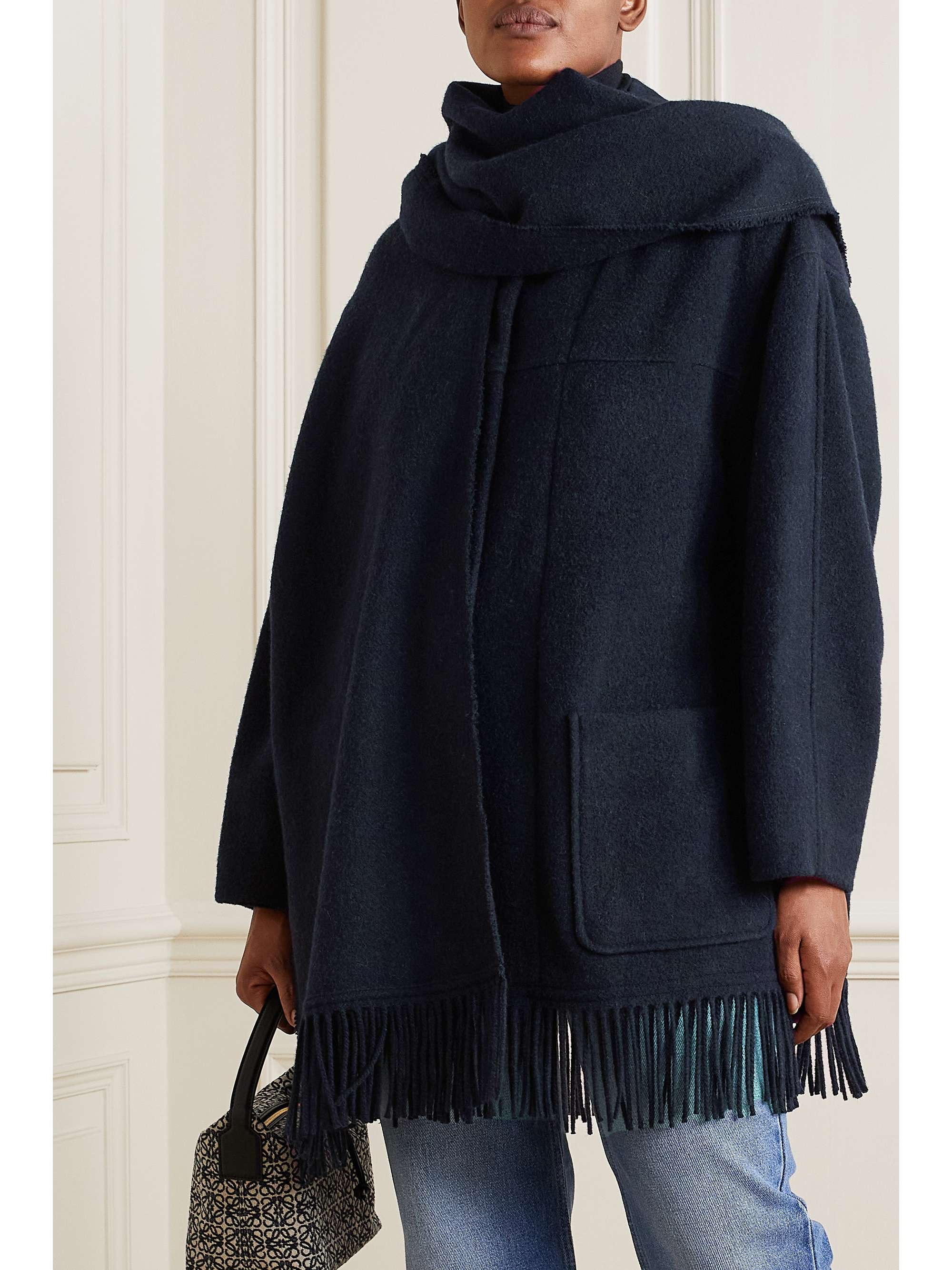 MARANT ÉTOILE Faty scarf-detailed fringed wool-blend coat