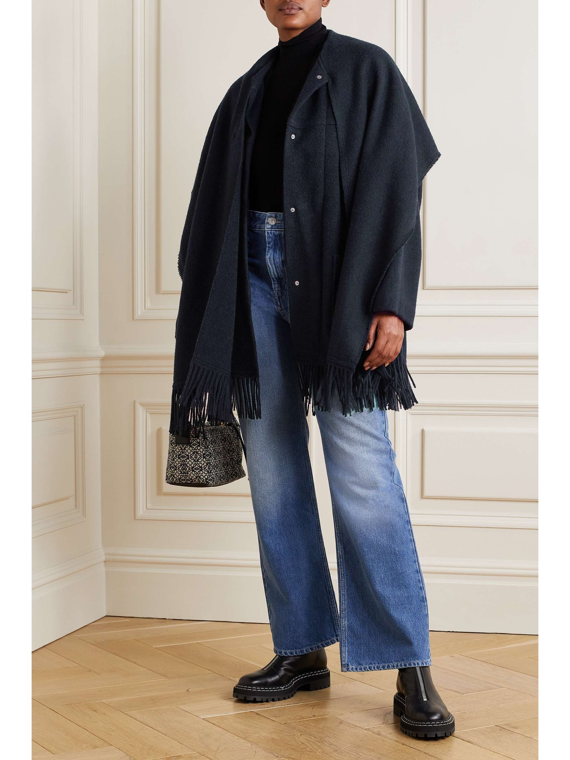 MARANT ÉTOILE Faty scarf-detailed fringed wool-blend coat