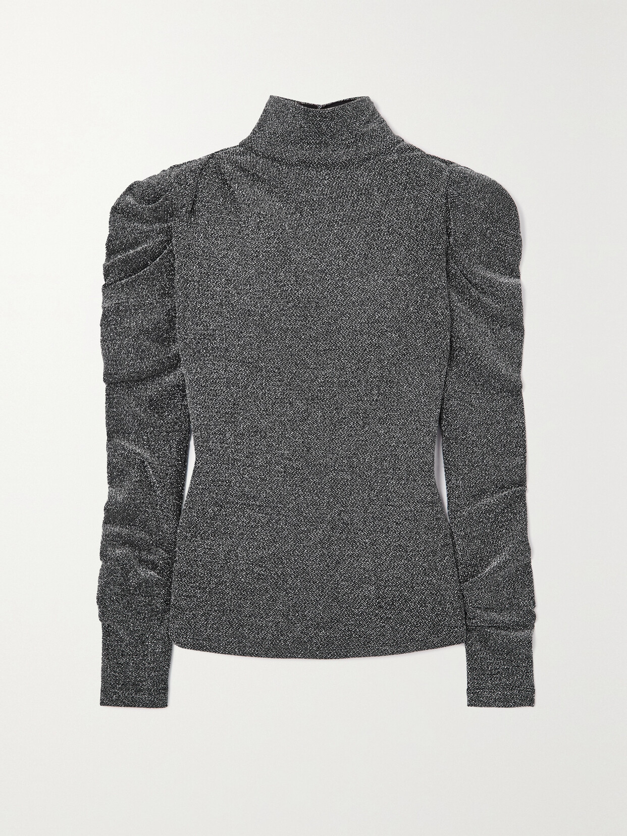 ISABEL MARANT ÉTOILE BAIOLA METALLIC STRETCH-JERSEY TURTLENECK BLOUSE