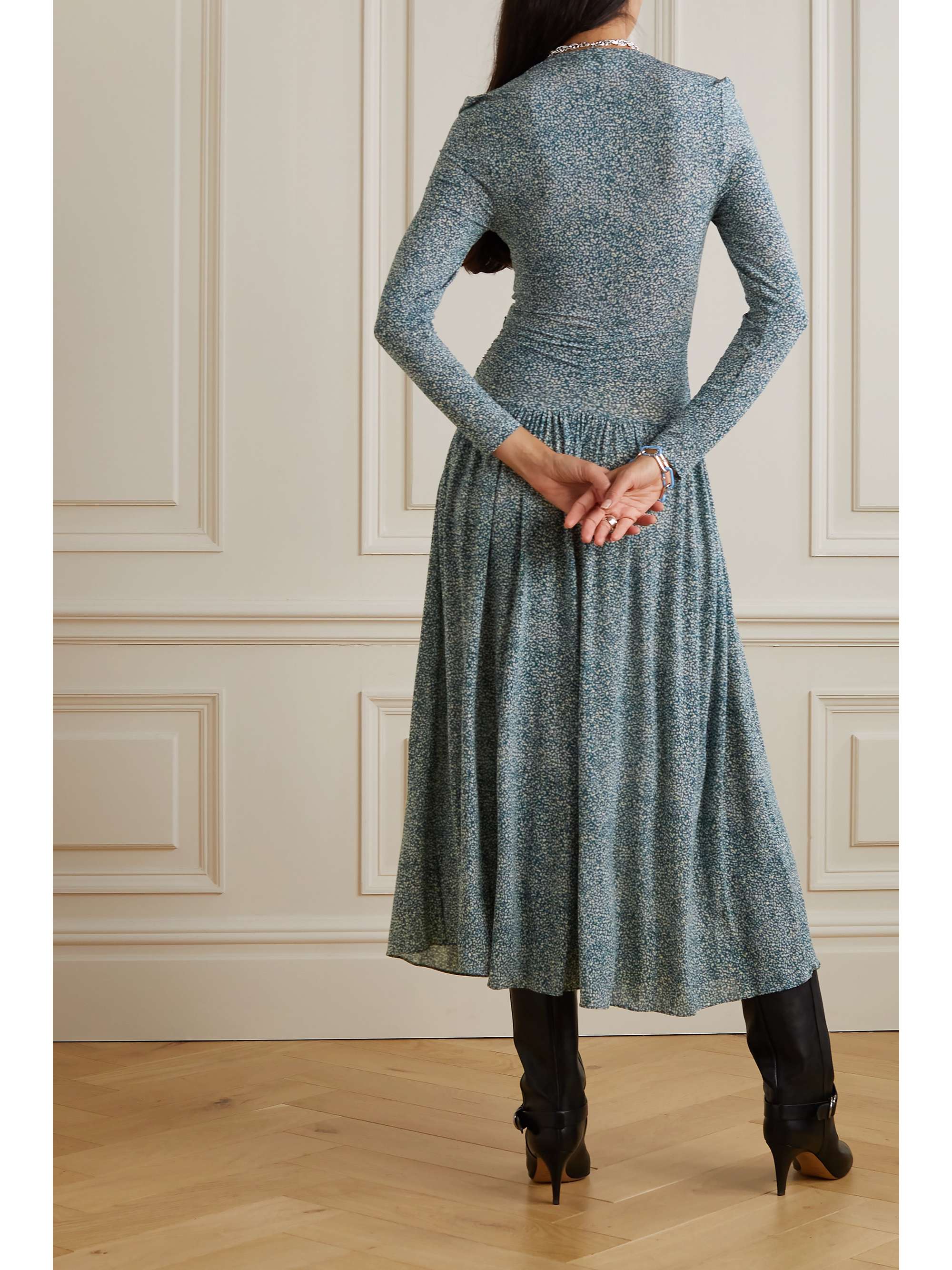 ISABEL MARANT Jenny pleated printed stretch-jersey midi dress