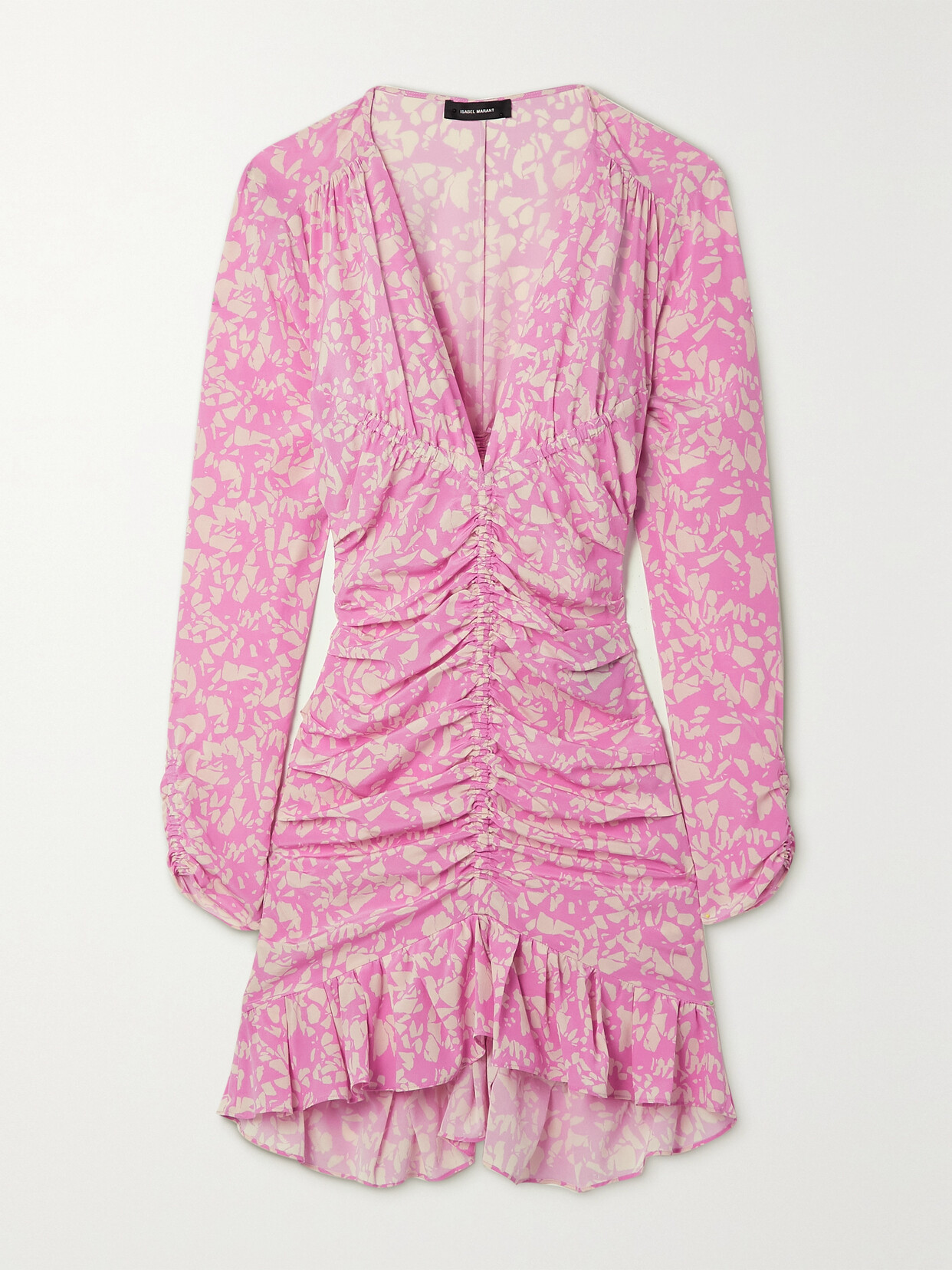 Isabel Marant - Lara Ruched Printed Stretch-silk Mini Dress - Pink