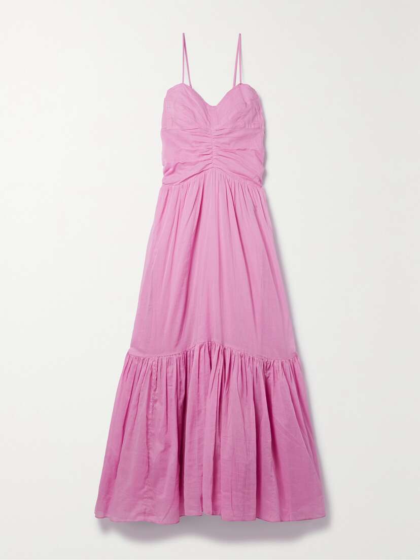 Marant Étoile Giana Ruched Tiered Cotton-voile Maxi Dress