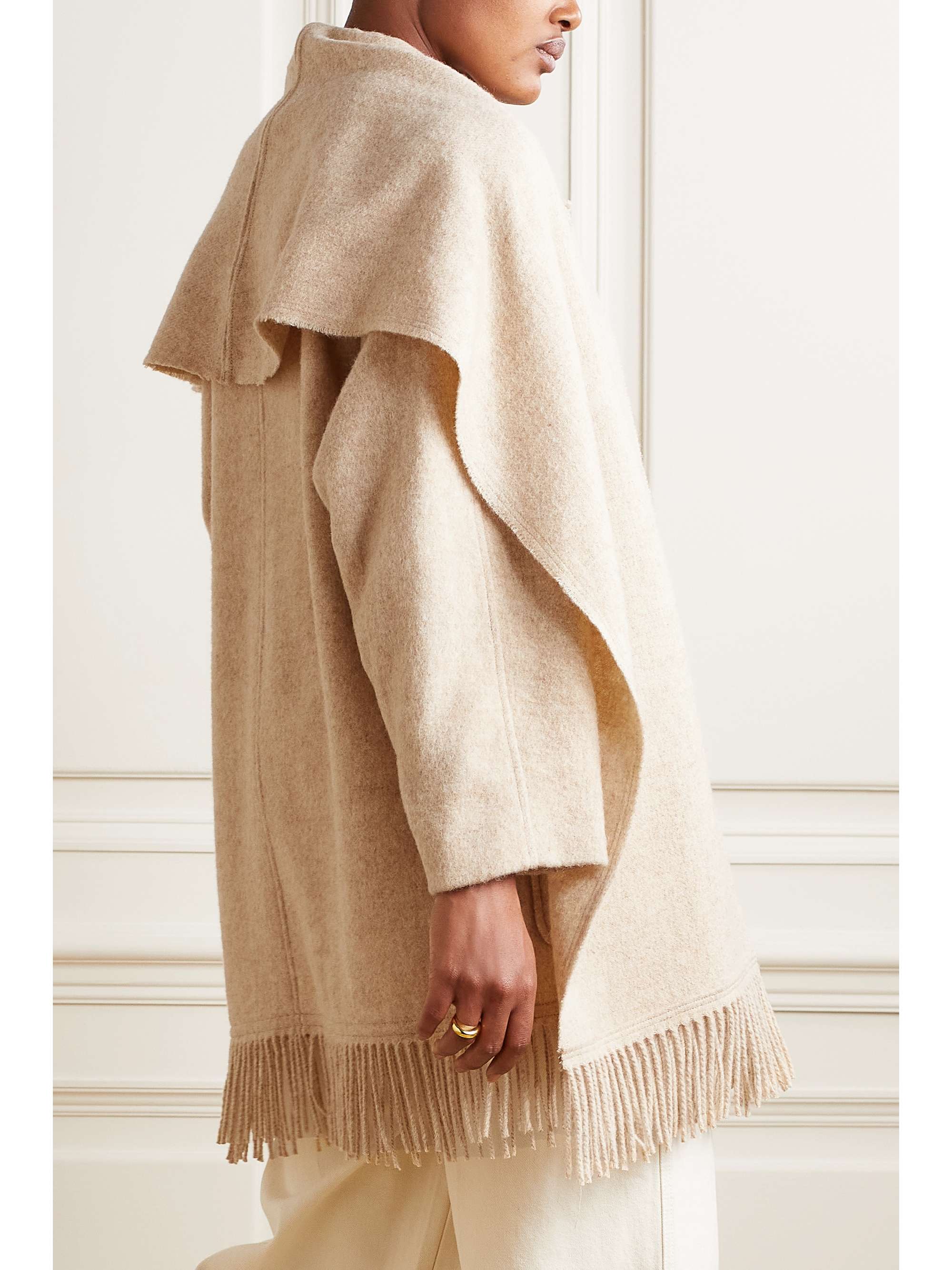 MARANT ÉTOILE Faty scarf-detailed fringed wool-blend coat
