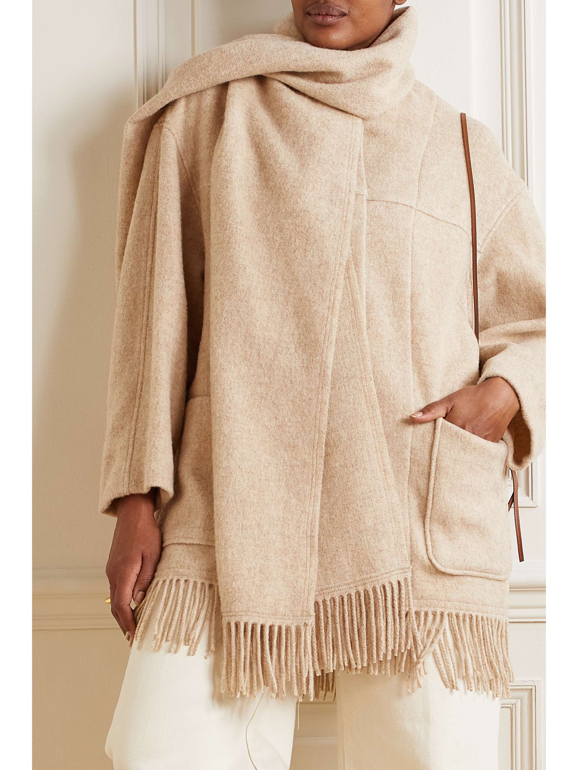 MARANT ÉTOILE Faty scarf-detailed fringed wool-blend coat