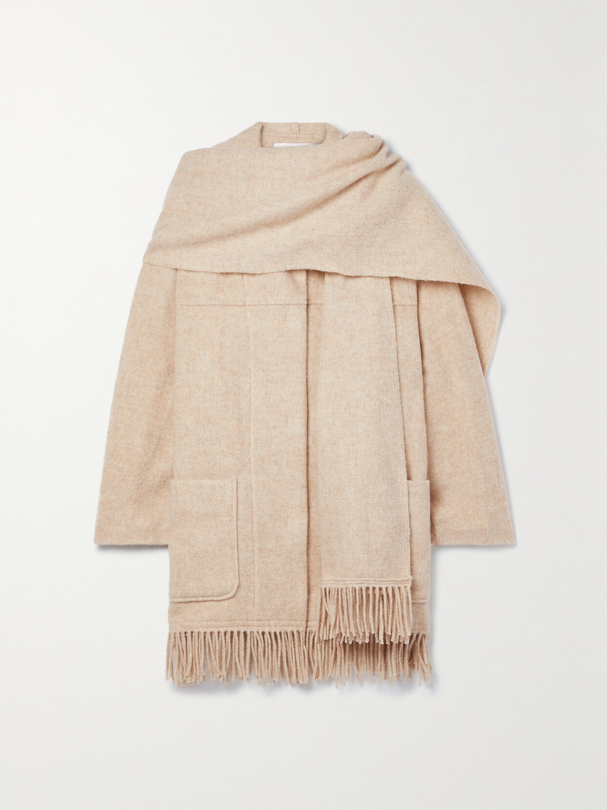 ISABEL MARANT ÉTOILE FATY DRAPED FRINGED WOOL-BLEND COAT