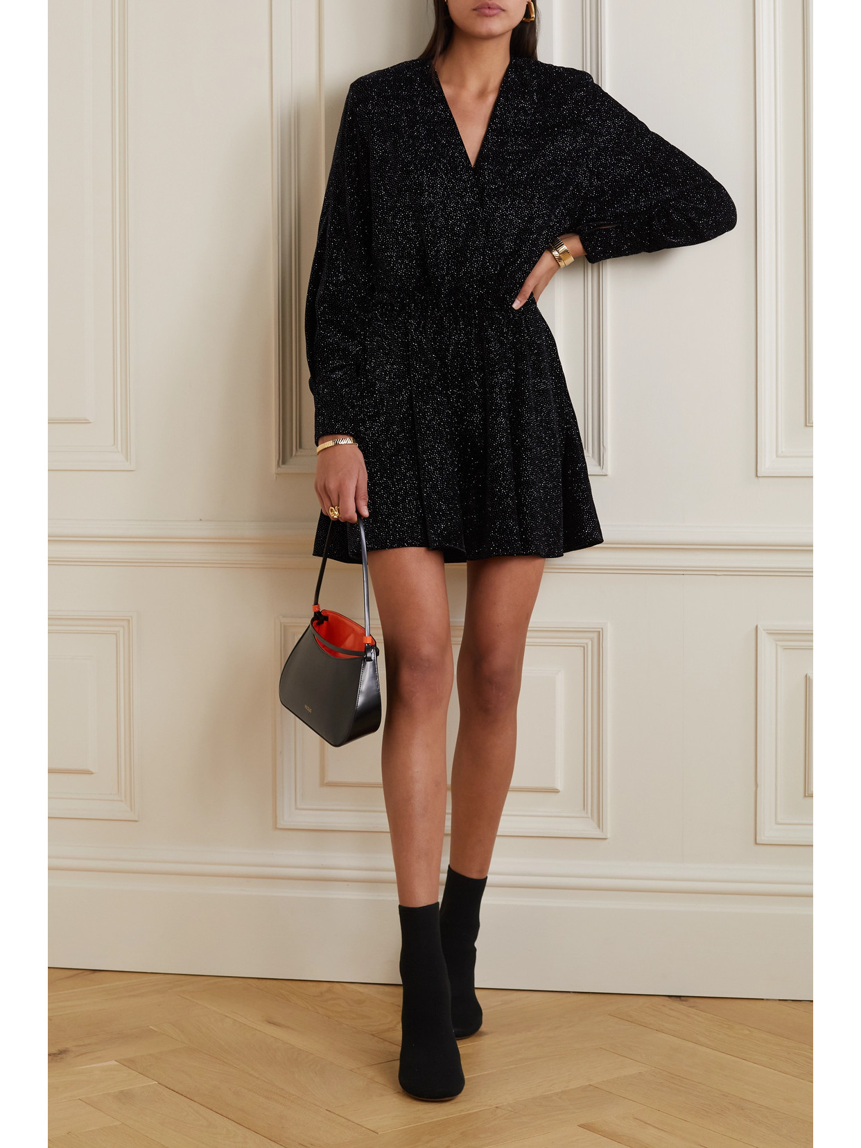 Shop Isabel Marant Étoile Alexane Crystal-embellished Velvet Mini Dress In Black