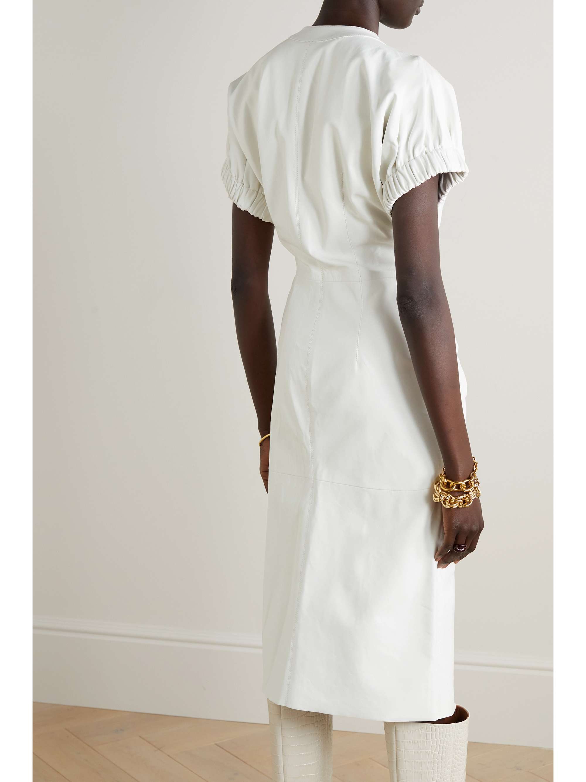 ISABEL MARANT Carly ruched leather midi dress