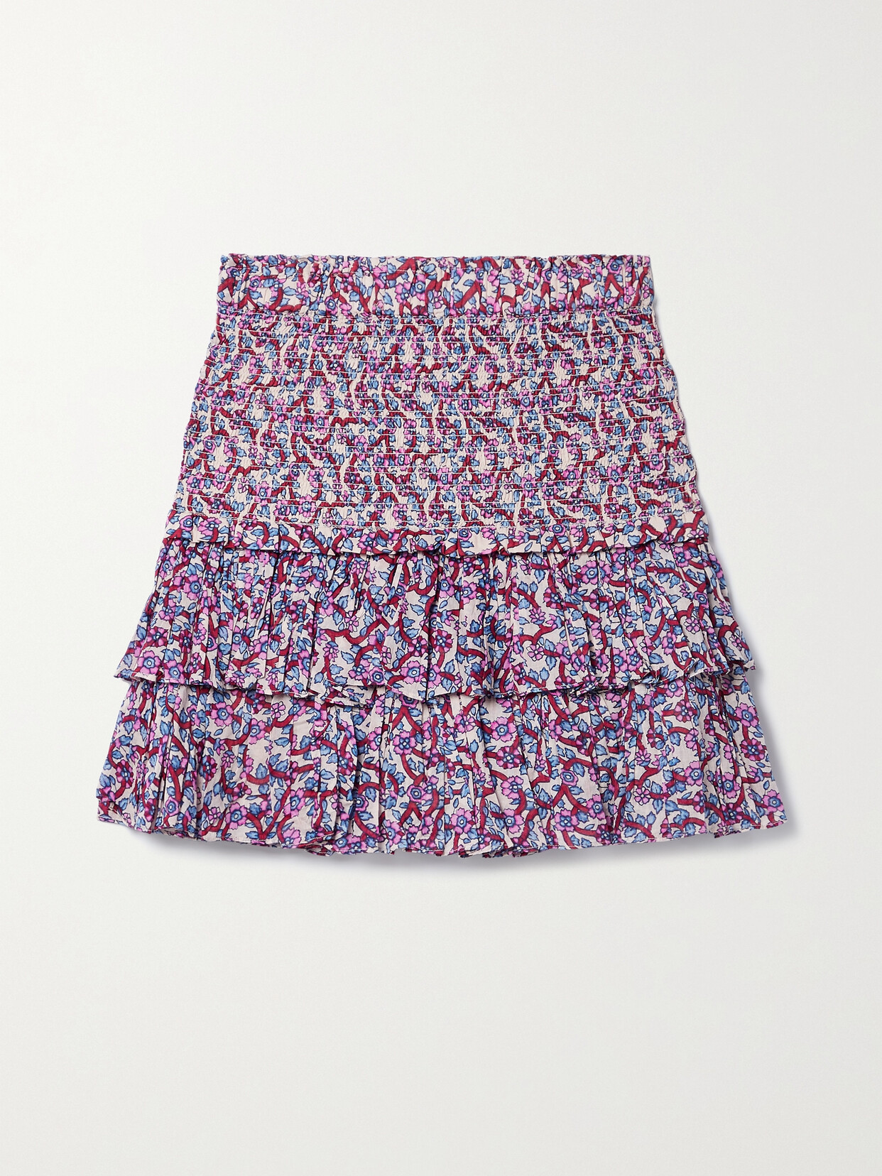 Isabel Marant Étoile Naomi Smocked Tiered Ruffle Cotton Skirt In Pink