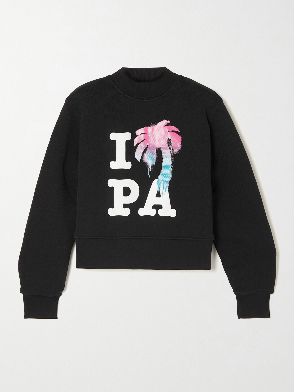 Palm Angels - I Love Pa Cropped Printed Cotton-jersey Sweatshirt - Black