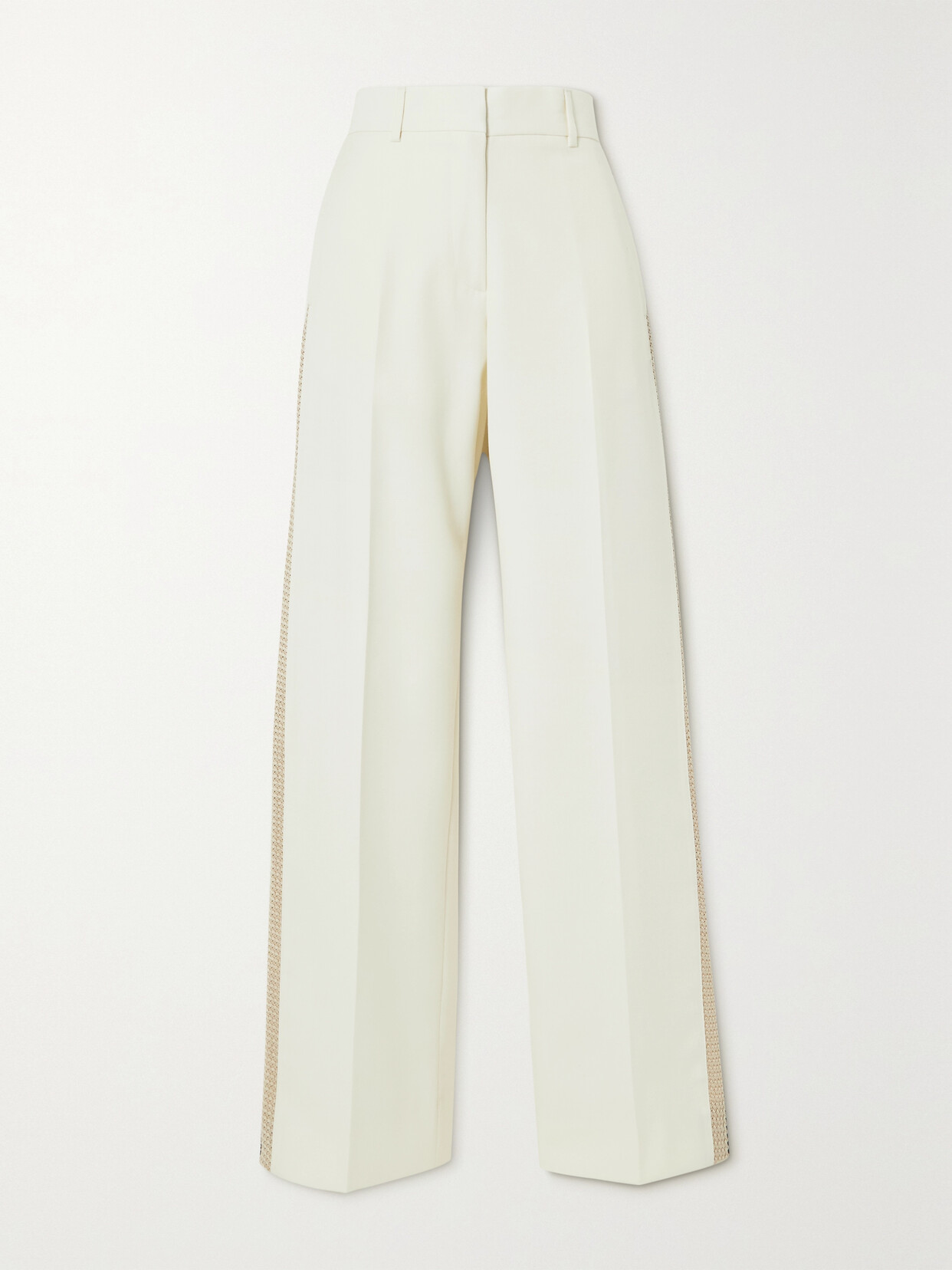 Palm Angels Crochet-trimmed Wool-twill Wide-leg Pants In White