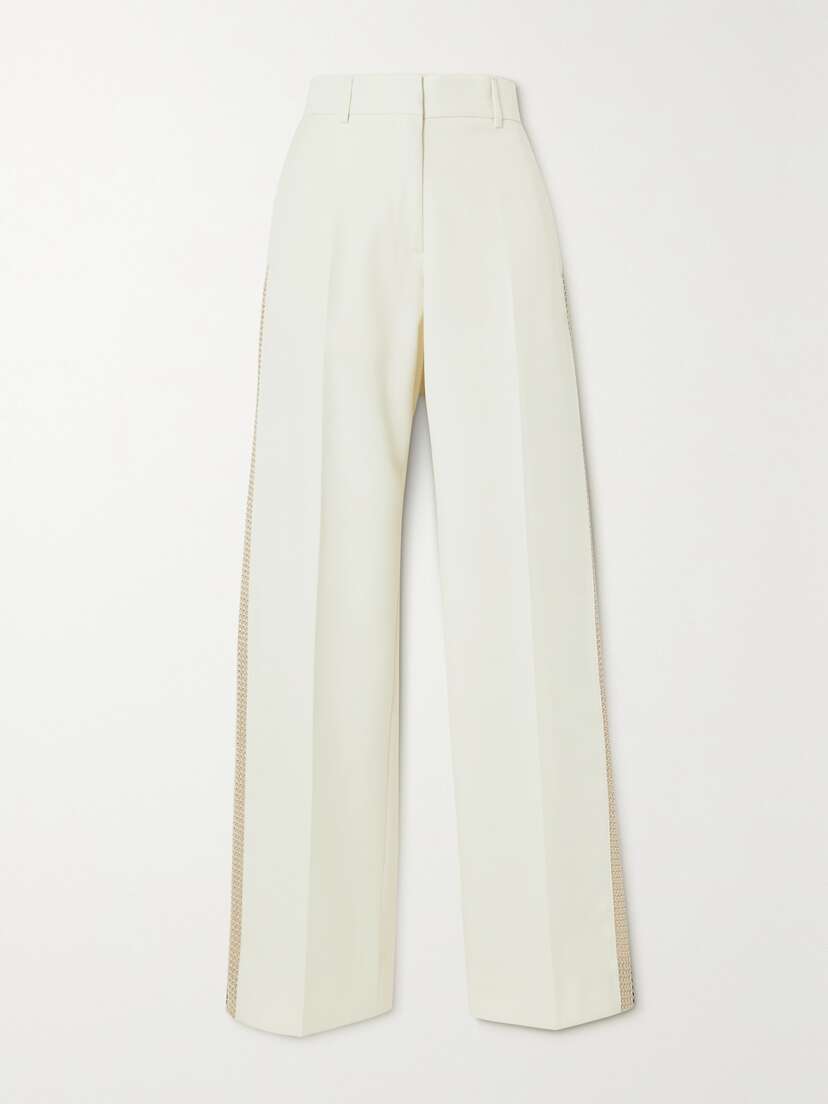 Palm Angels Crochet-trimmed Wool-twill Wide-leg Pants